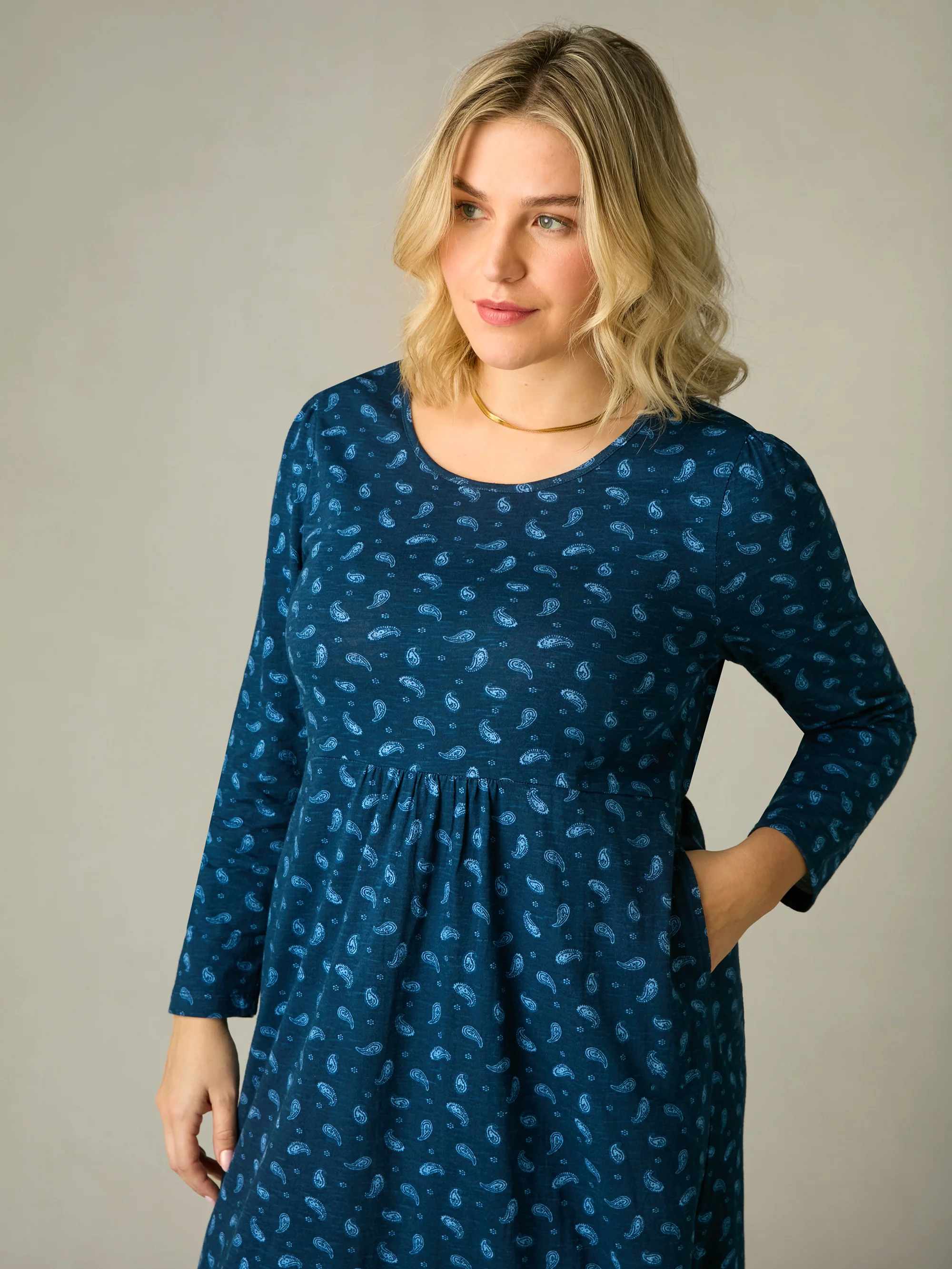 Blue Paisley Cotton Slub Tiered Midi Dress - Image 7