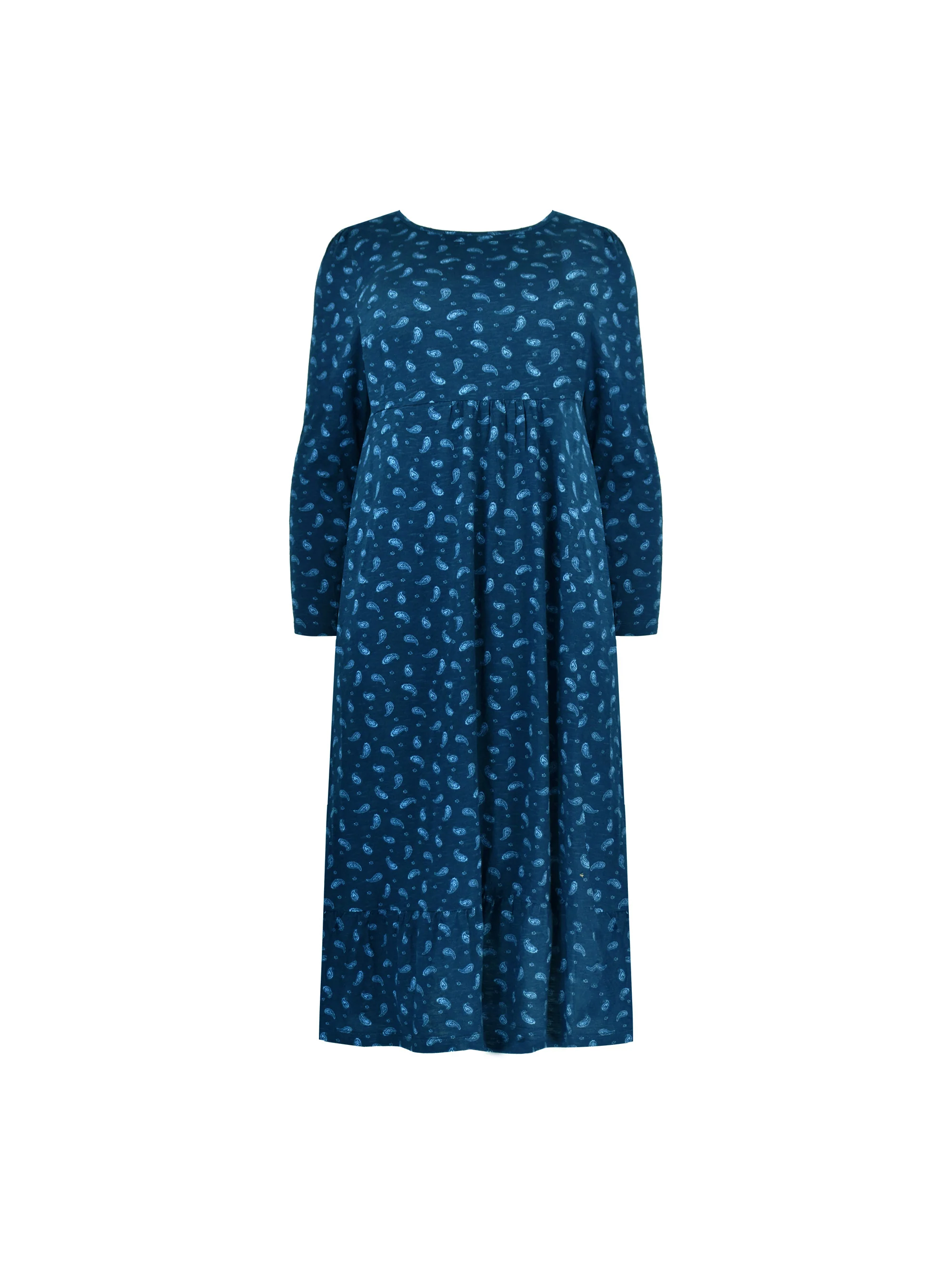 Blue Paisley Cotton Slub Tiered Midi Dress - Image 9