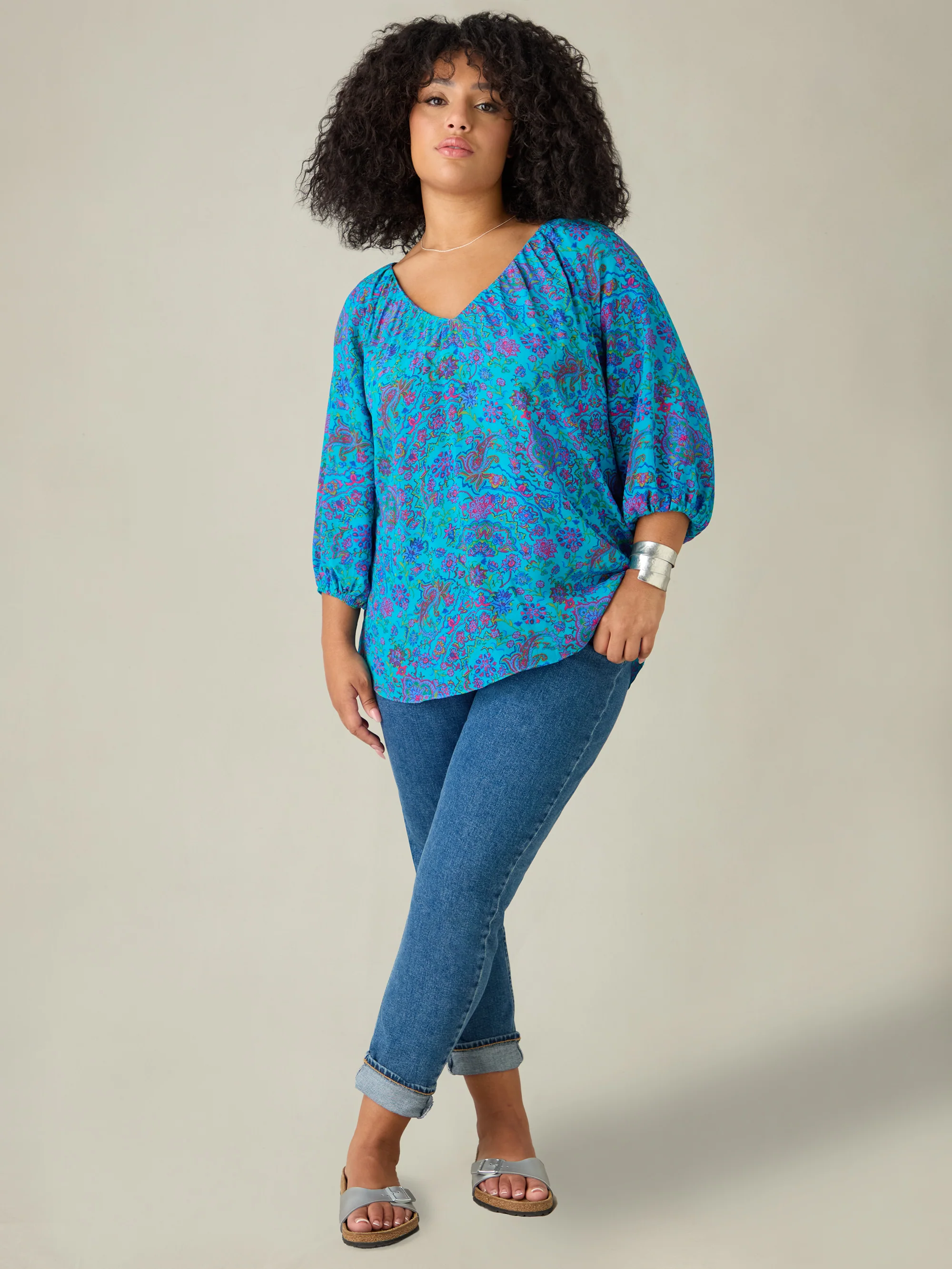 Blue Paisley Gathered Top - Image 4