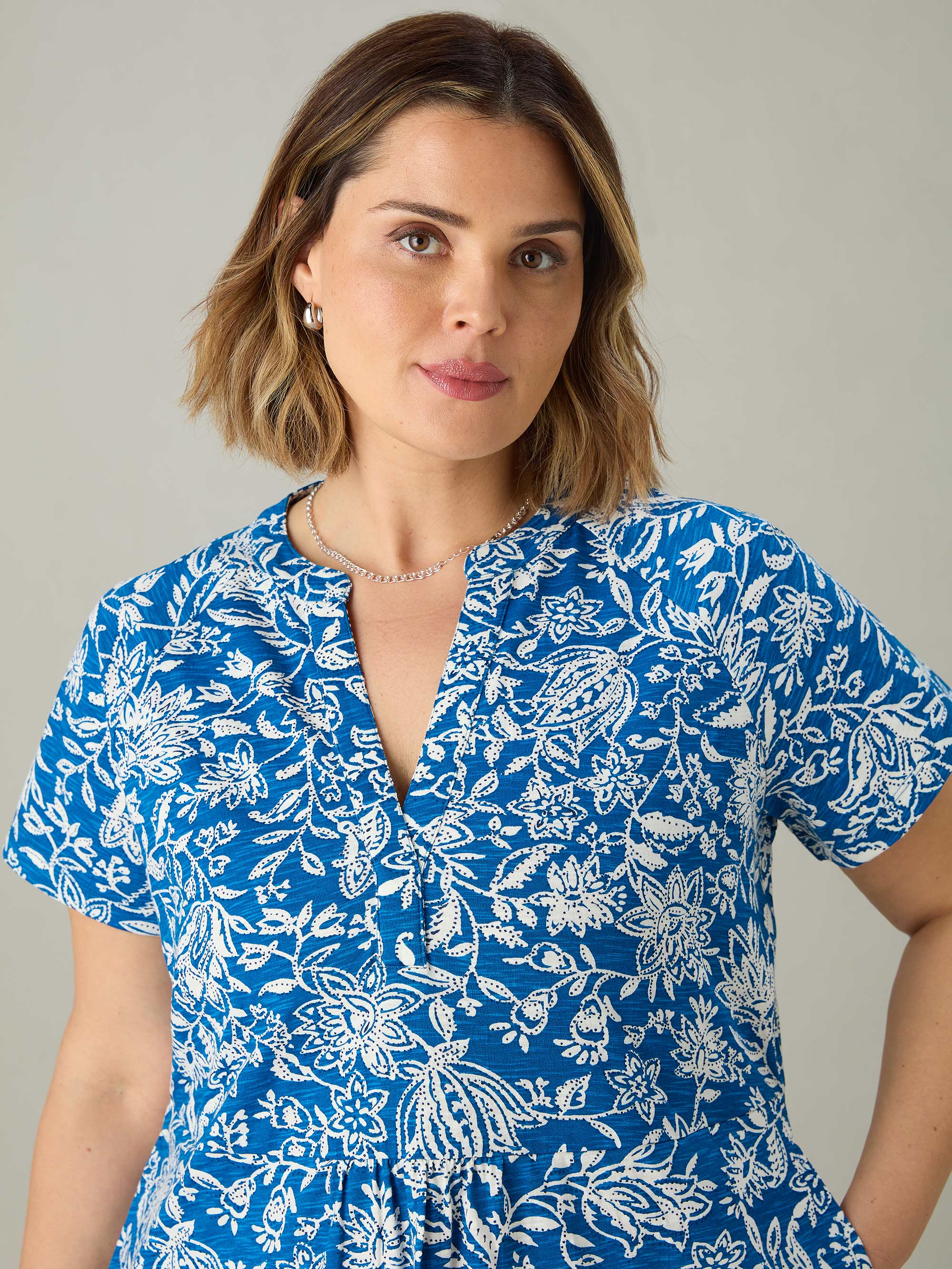 Blue Paisley Jersey Cap Sleeve Dress - Image 2