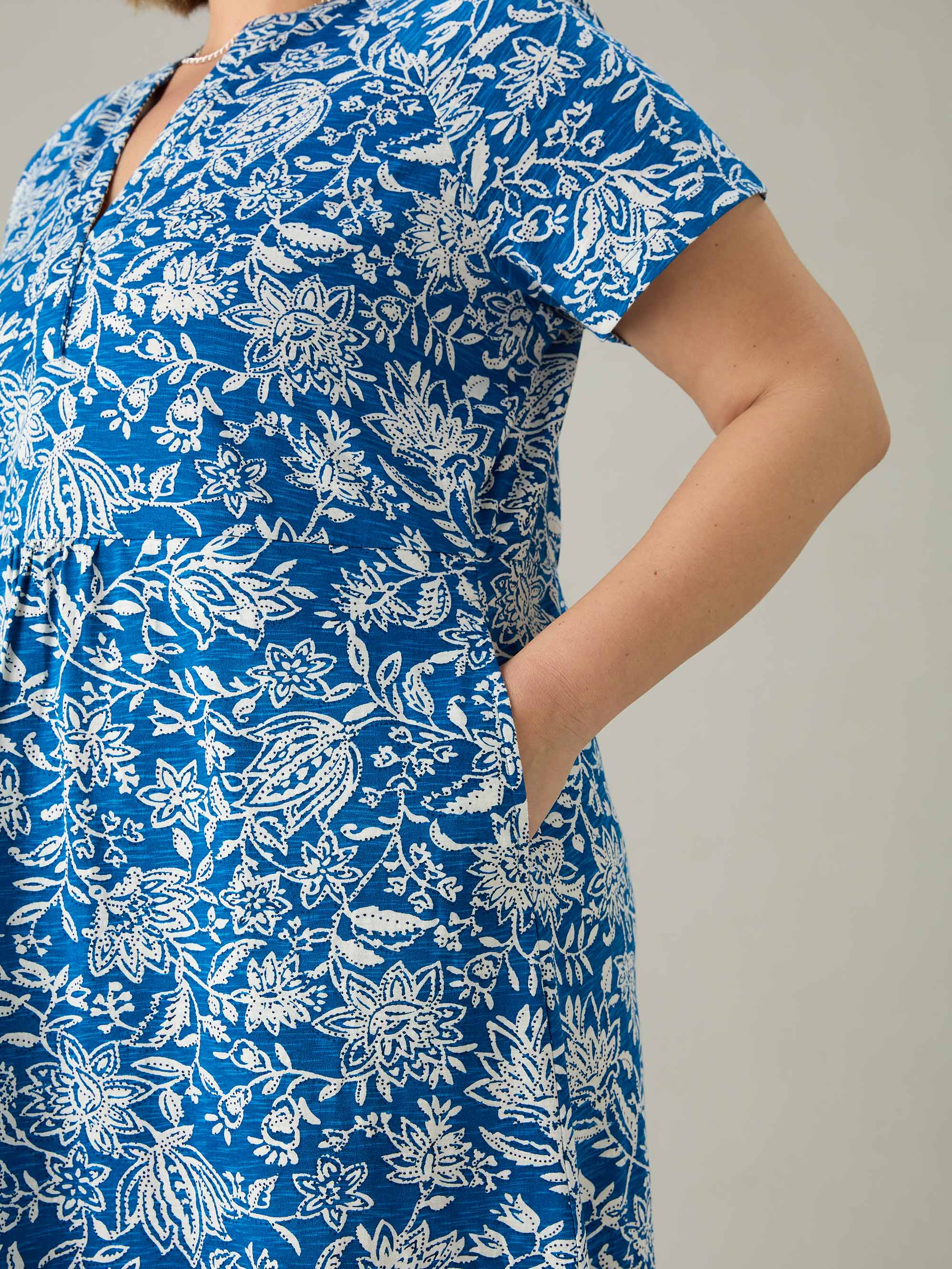 Blue Paisley Jersey Cap Sleeve Dress - Image 3