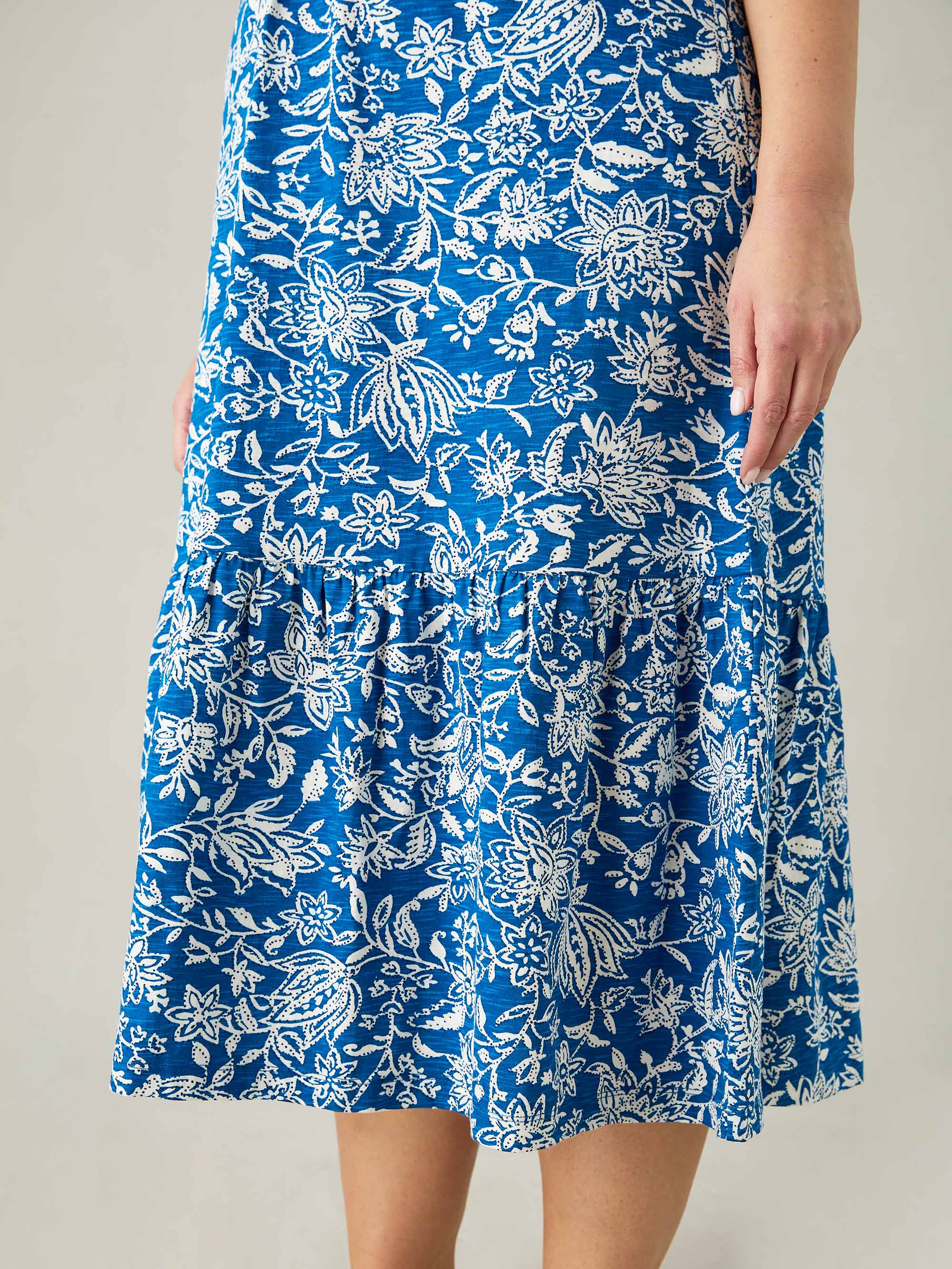 Blue Paisley Jersey Cap Sleeve Dress - Image 4