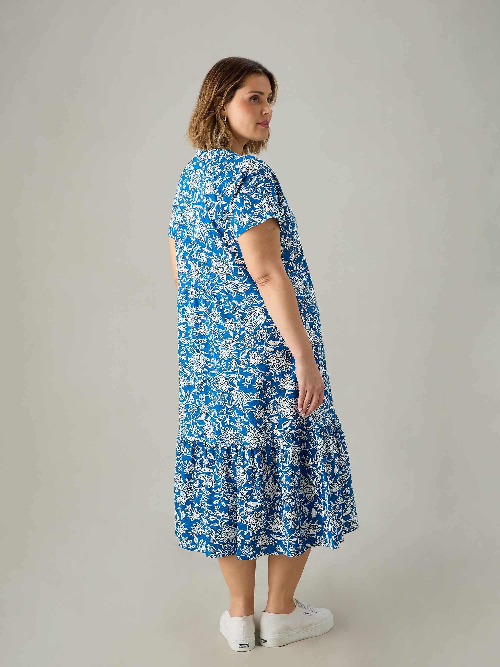 Blue Paisley Jersey Cap Sleeve Dress - Image 5