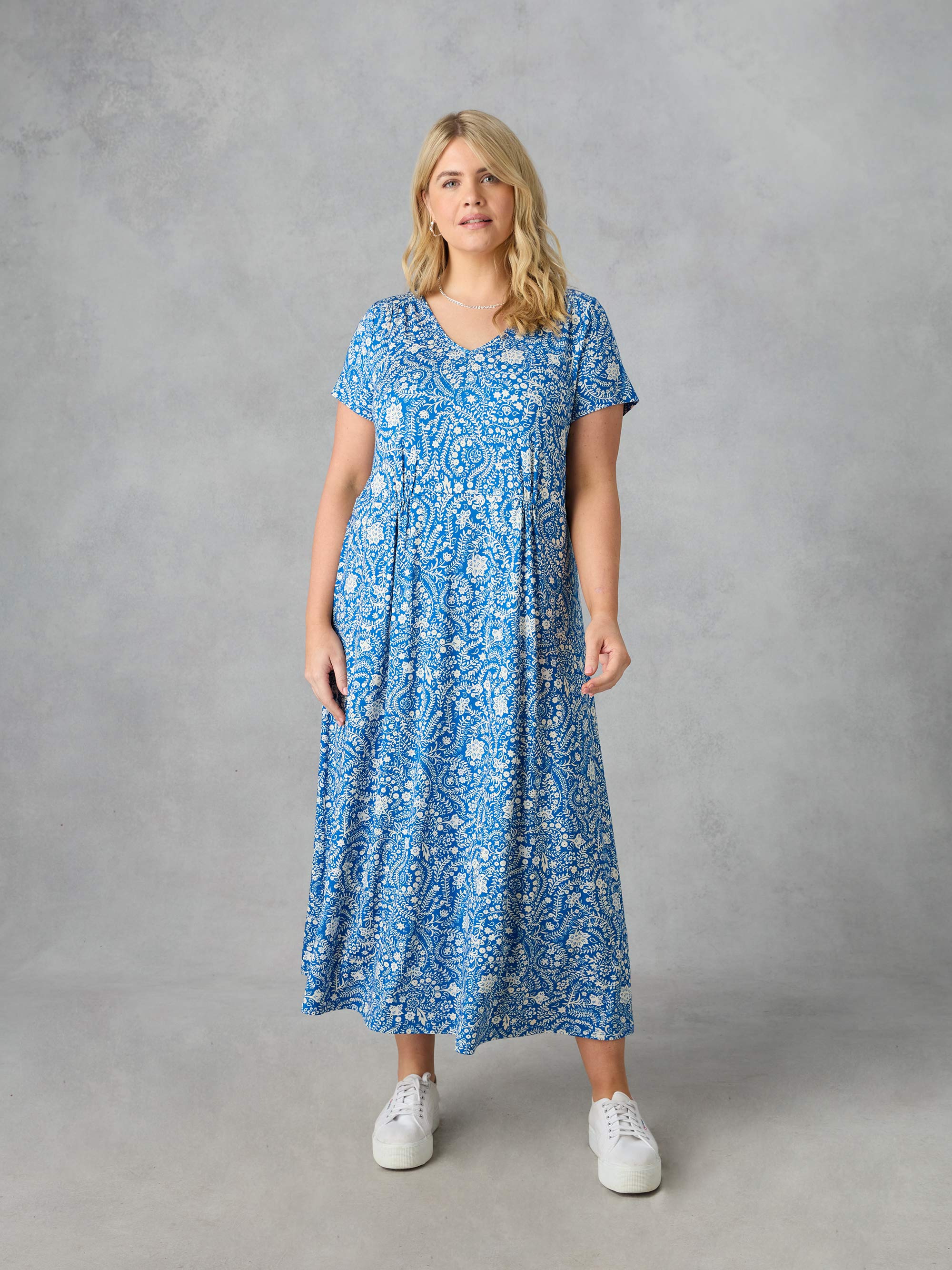 Blue Paisley Jersey Midi Dress - Image 3