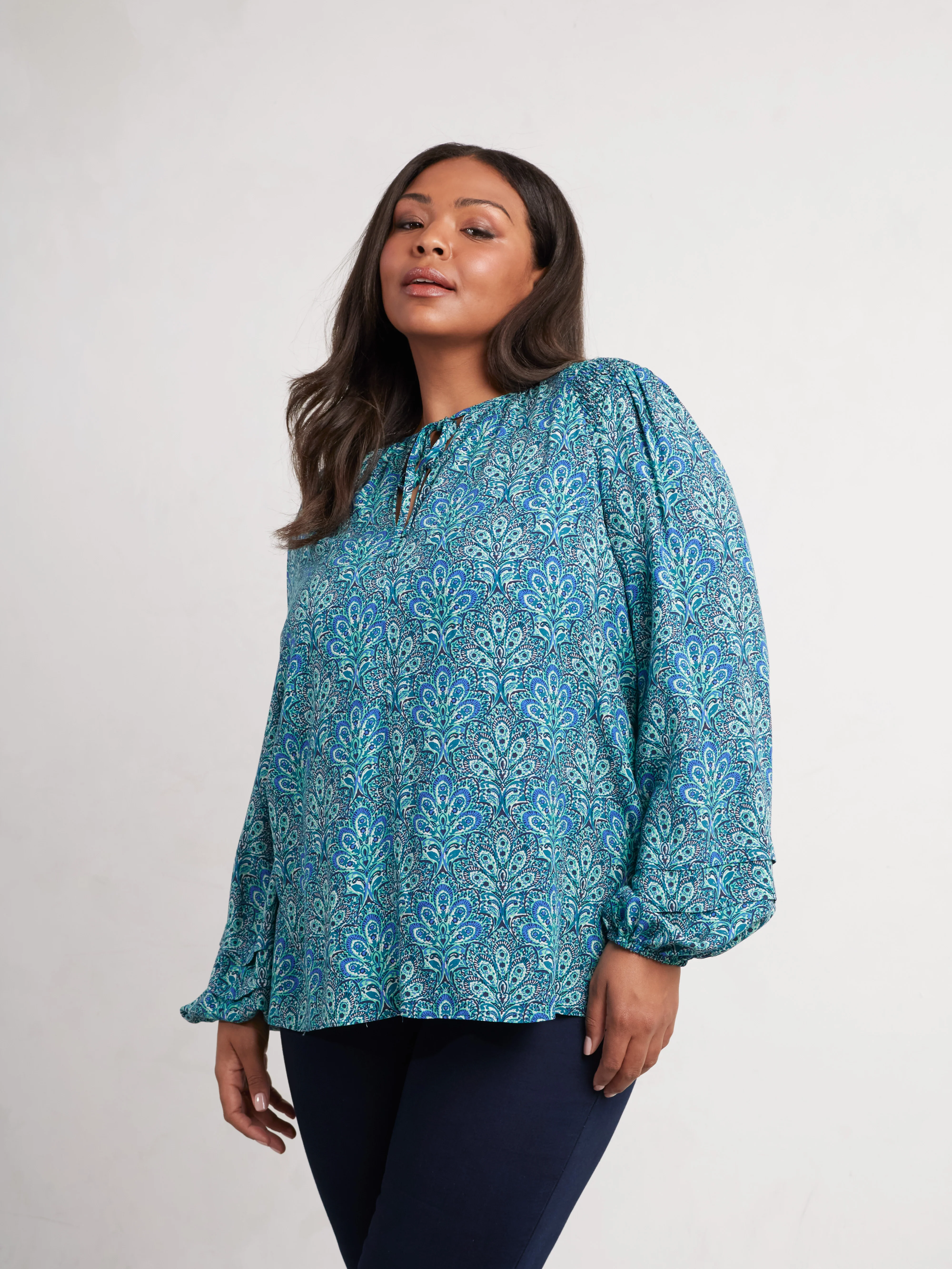 Blue Paisley Shirred Detail Blouse - Image 2