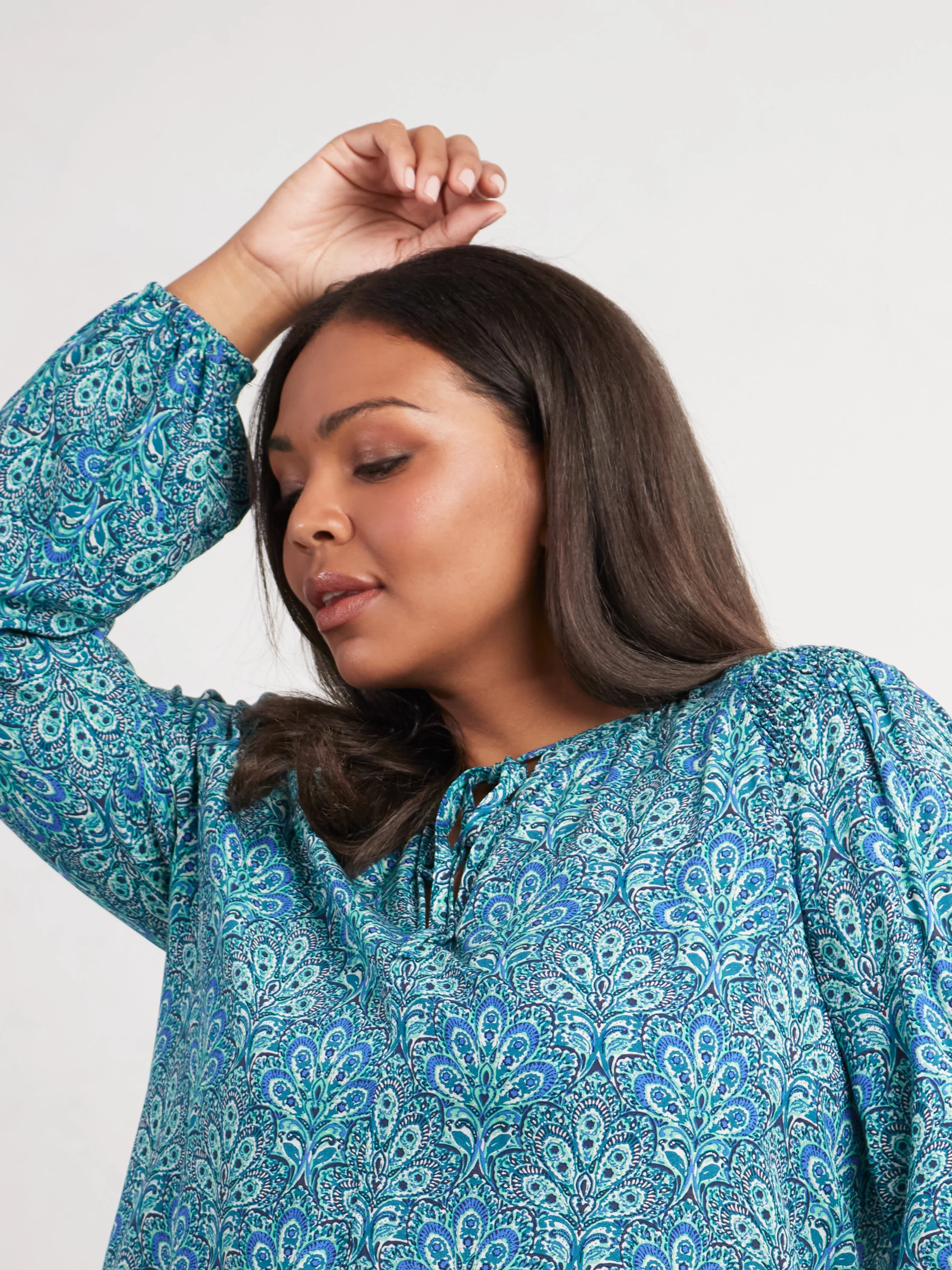 Blue Paisley Shirred Detail Blouse - Image 3