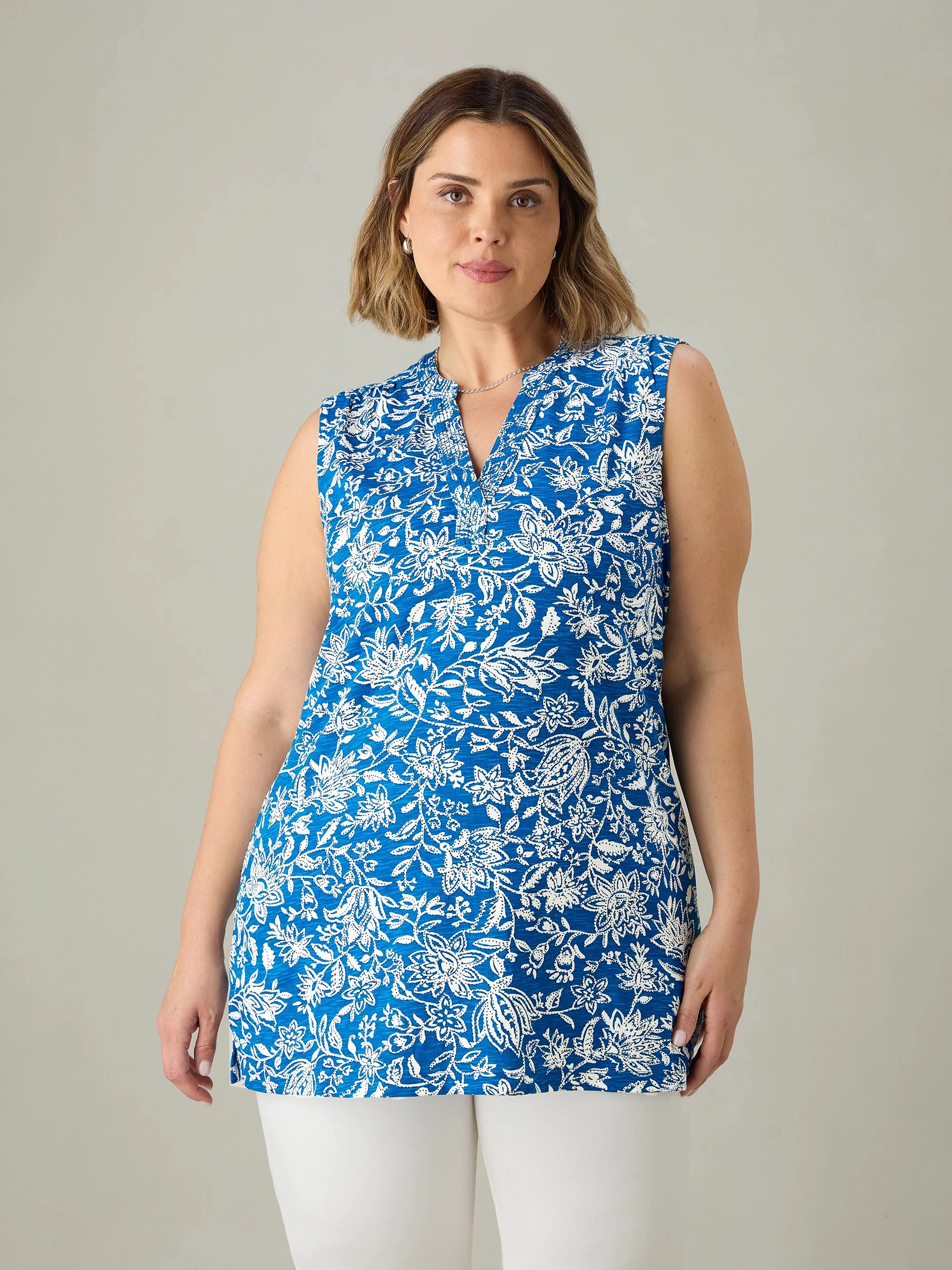 Blue Paisley V-Neck Tunic - Image 2