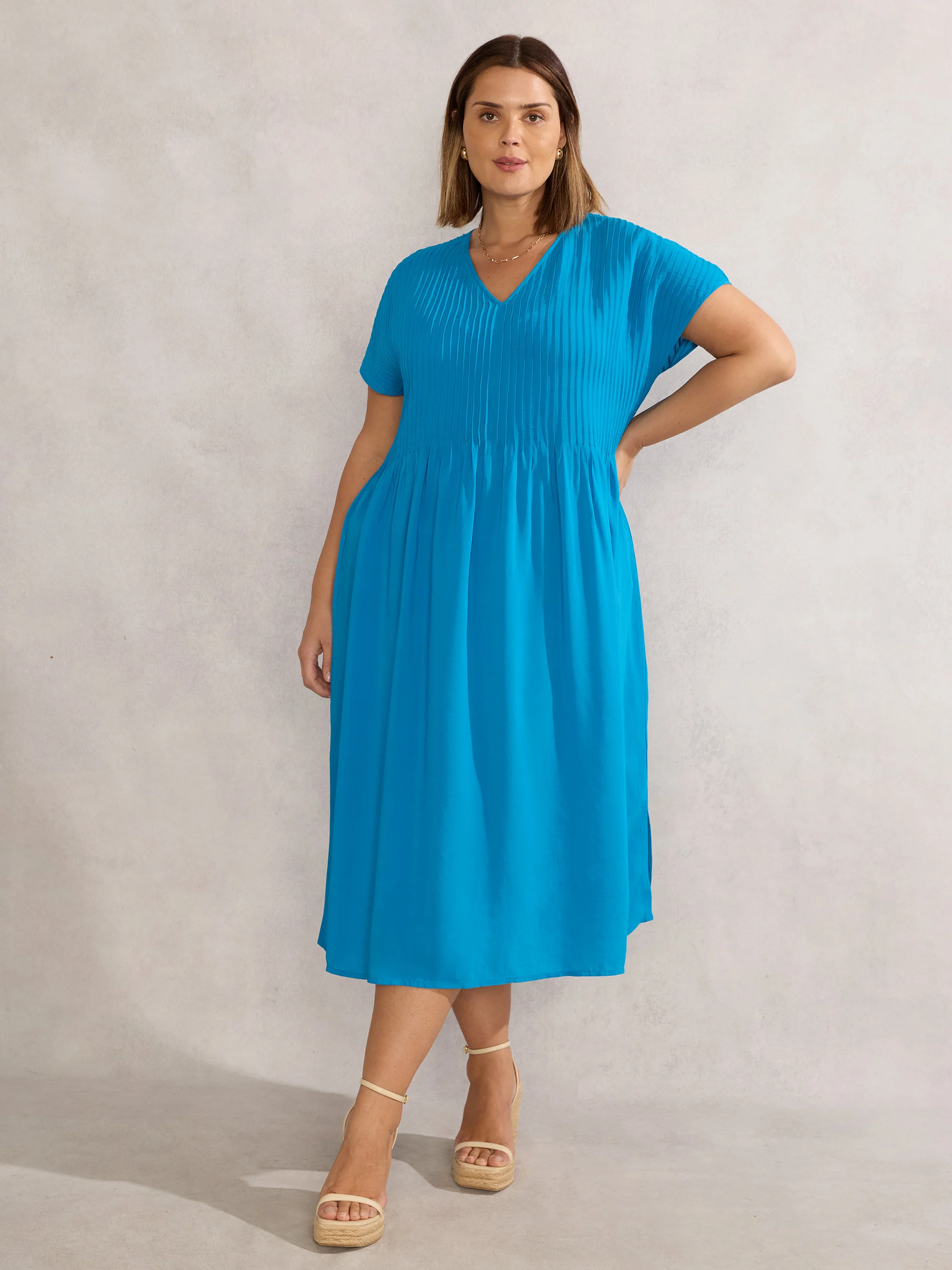 Blue Pintuck Midi Dress - Image 4