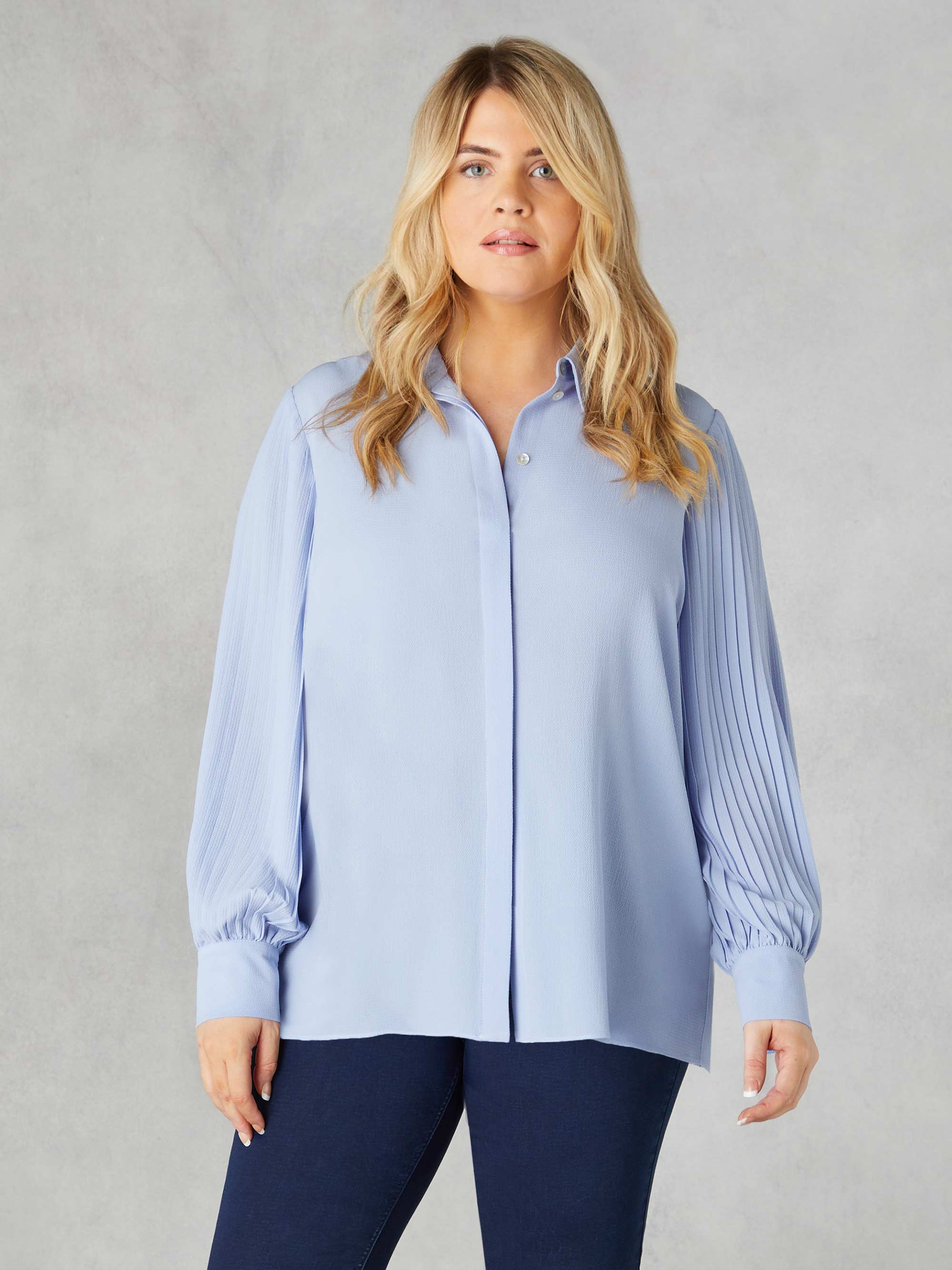 Blue Pleated Sleeve Shirt - Image 2