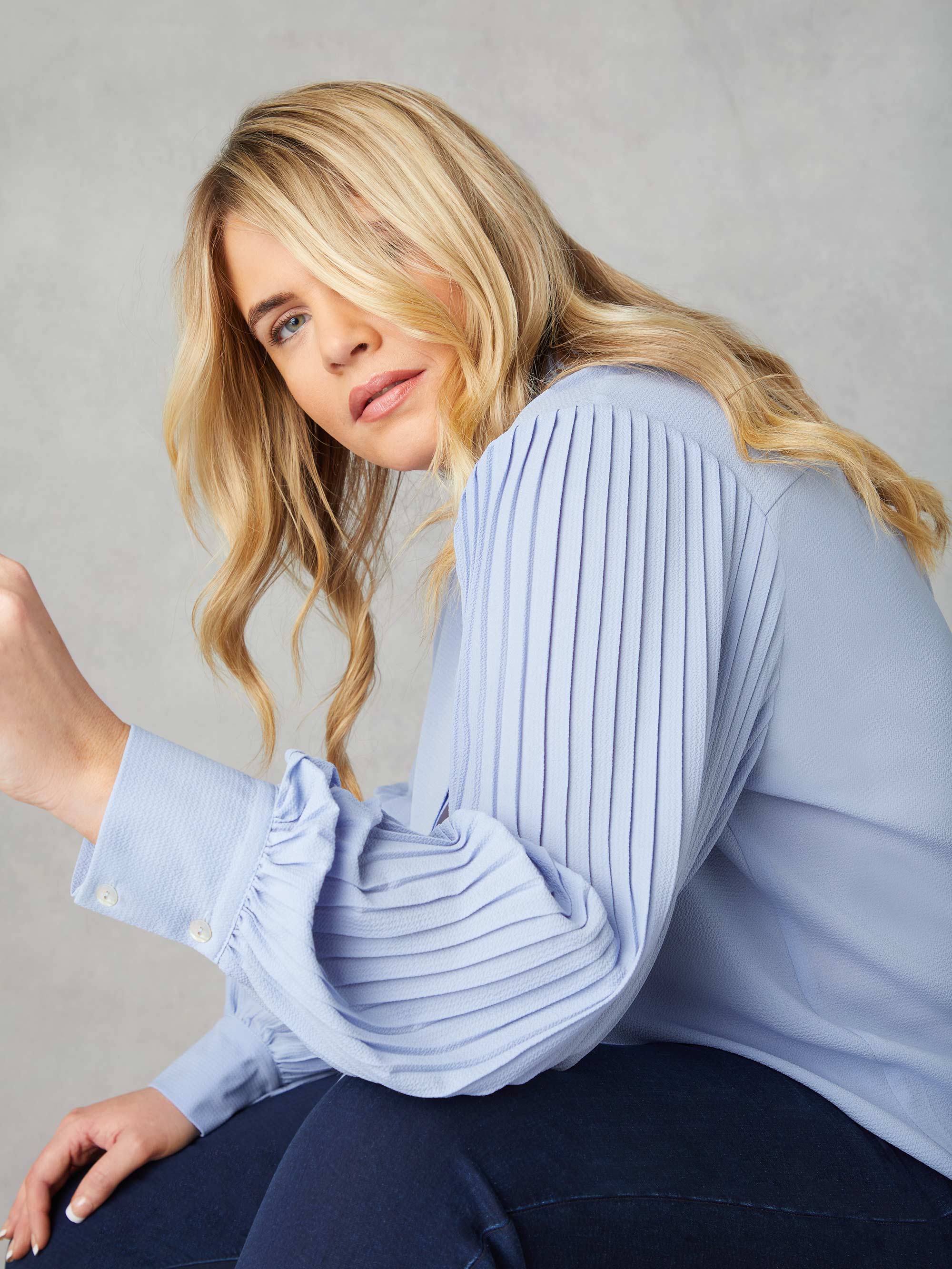 Blue Pleated Sleeve Shirt - Image 3