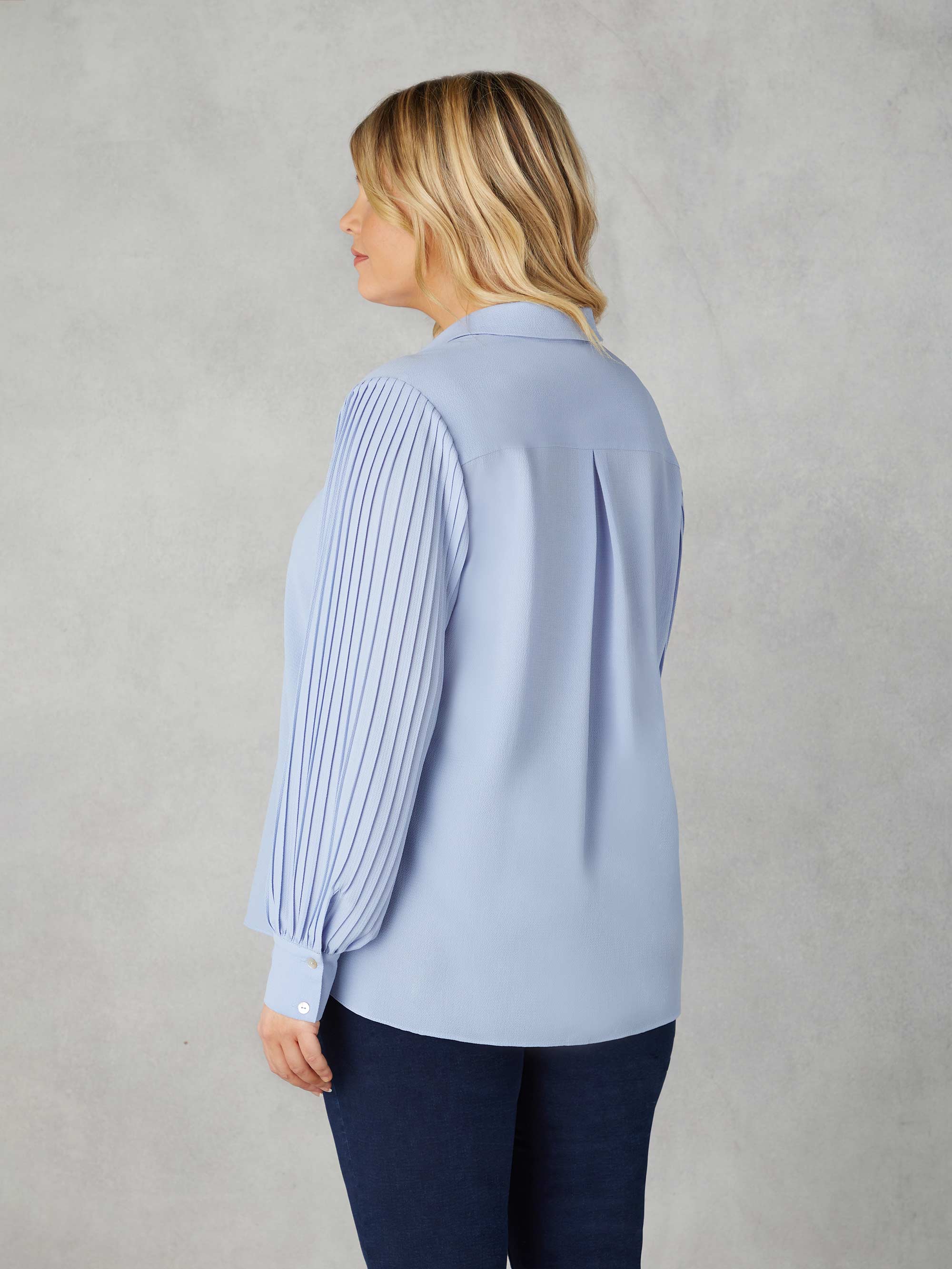Blue Pleated Sleeve Shirt - Image 4
