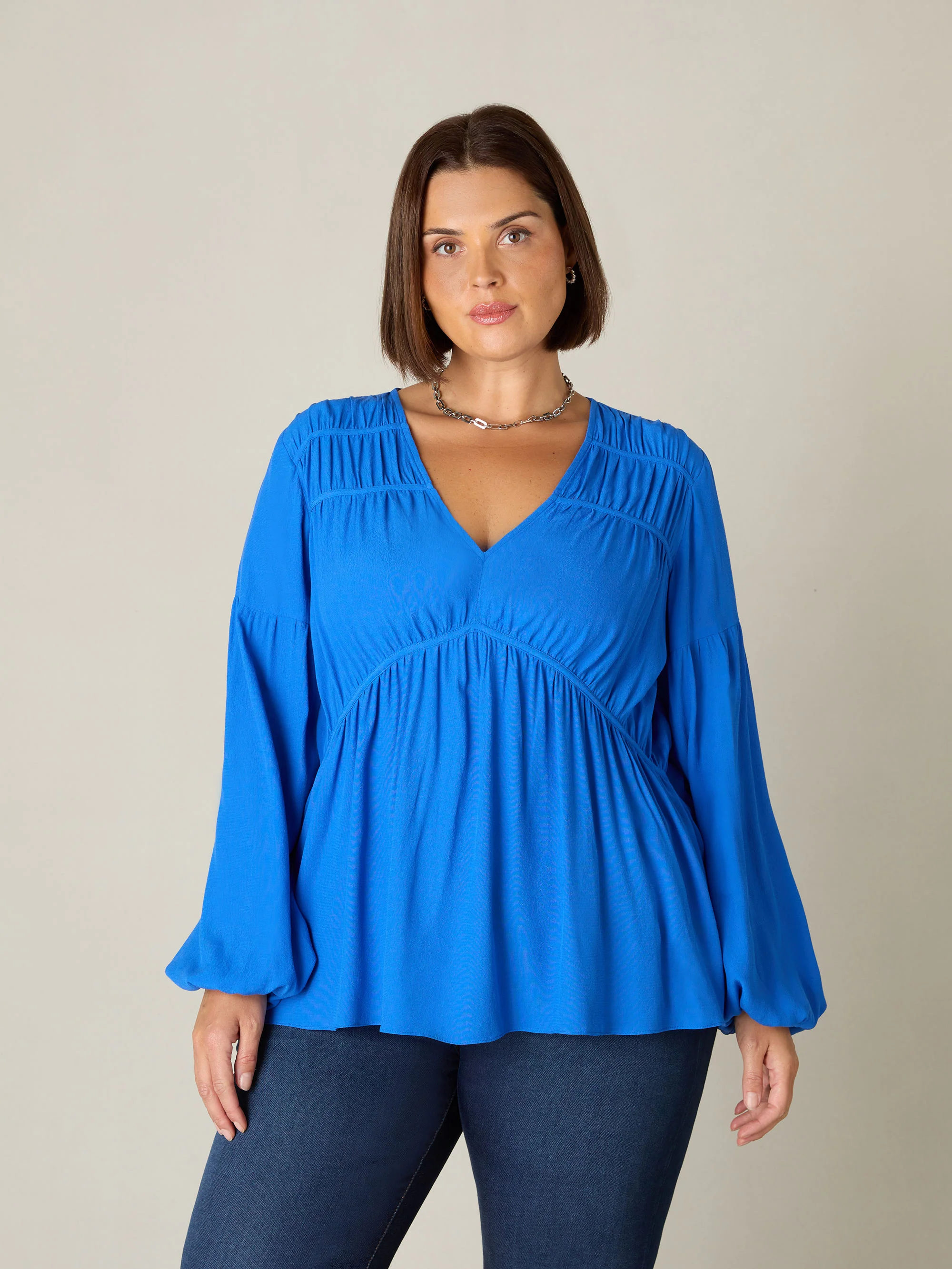 Blue Ruched Front Blouse - Image 4