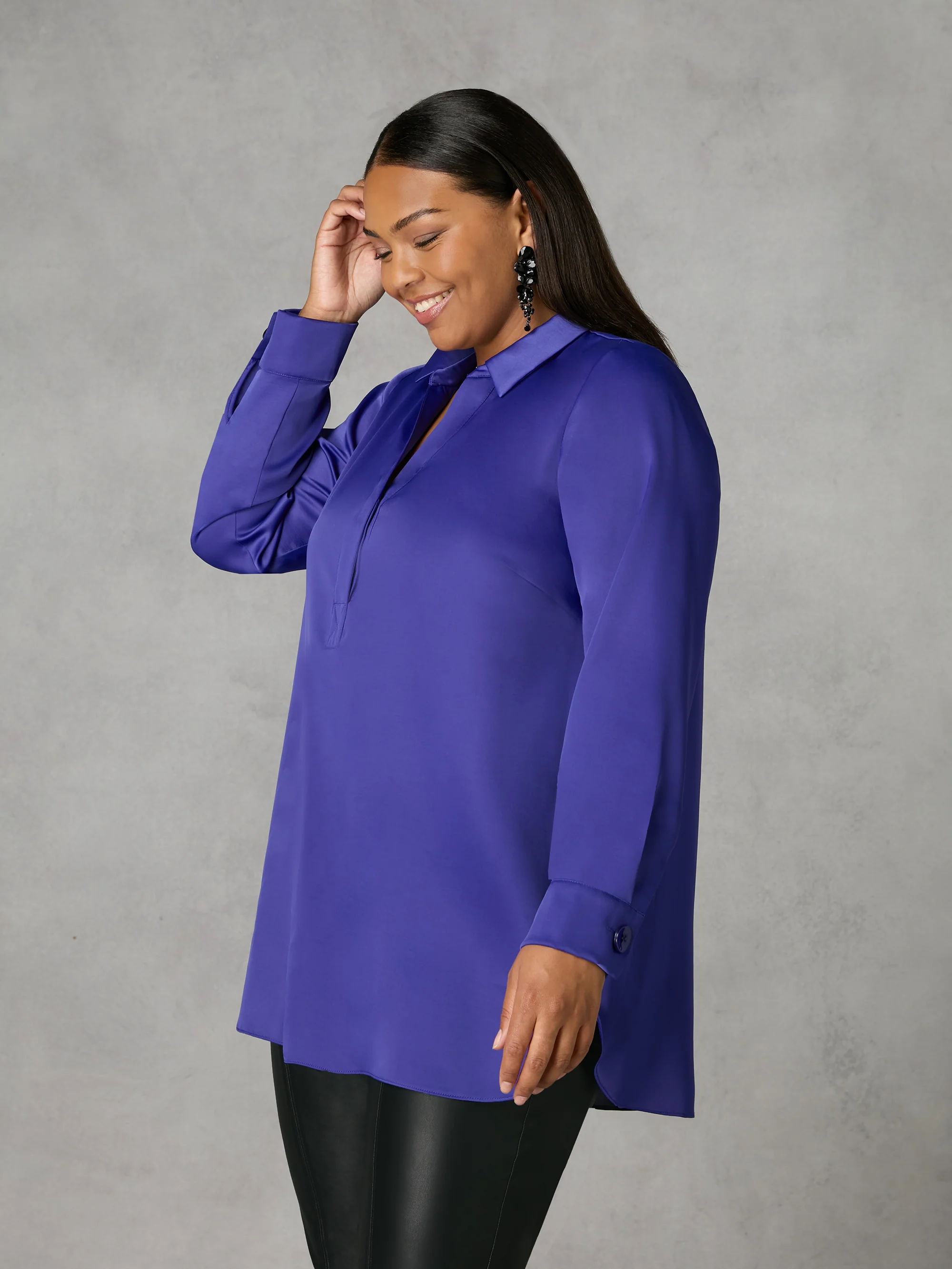 Blue Satin Placket Front Shirt - Image 2