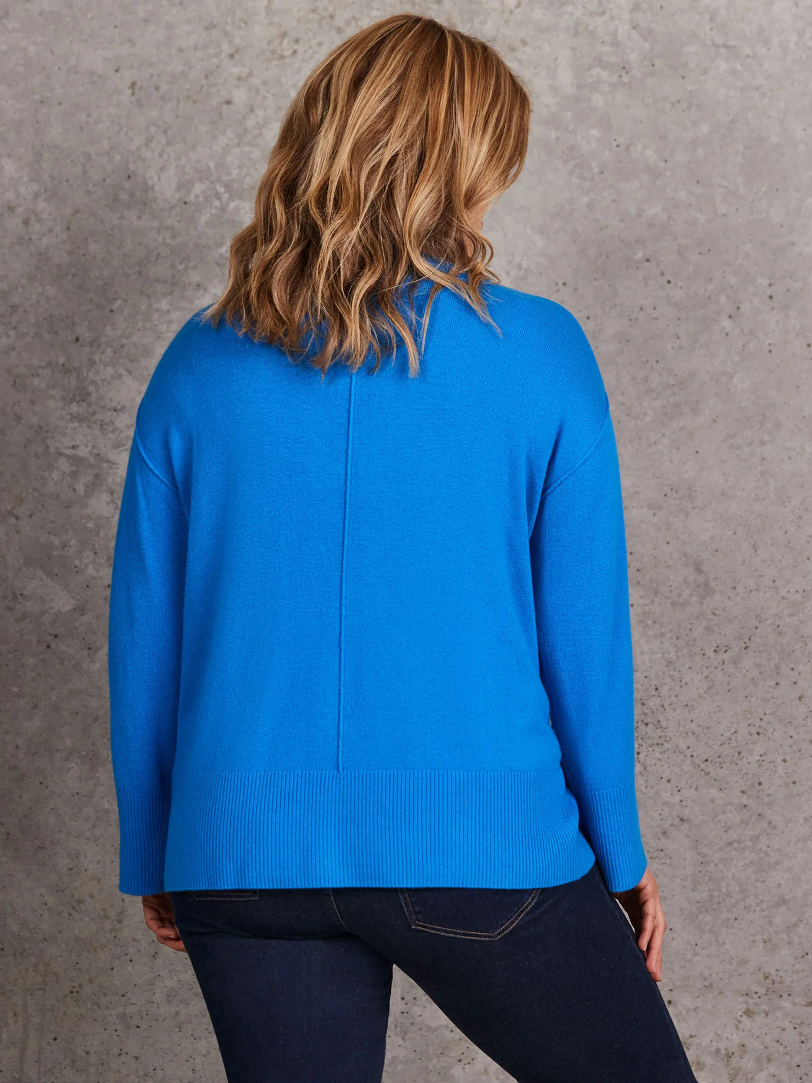 Blue Seam Detail Round Neck Jumper With Cashmere - Image 7