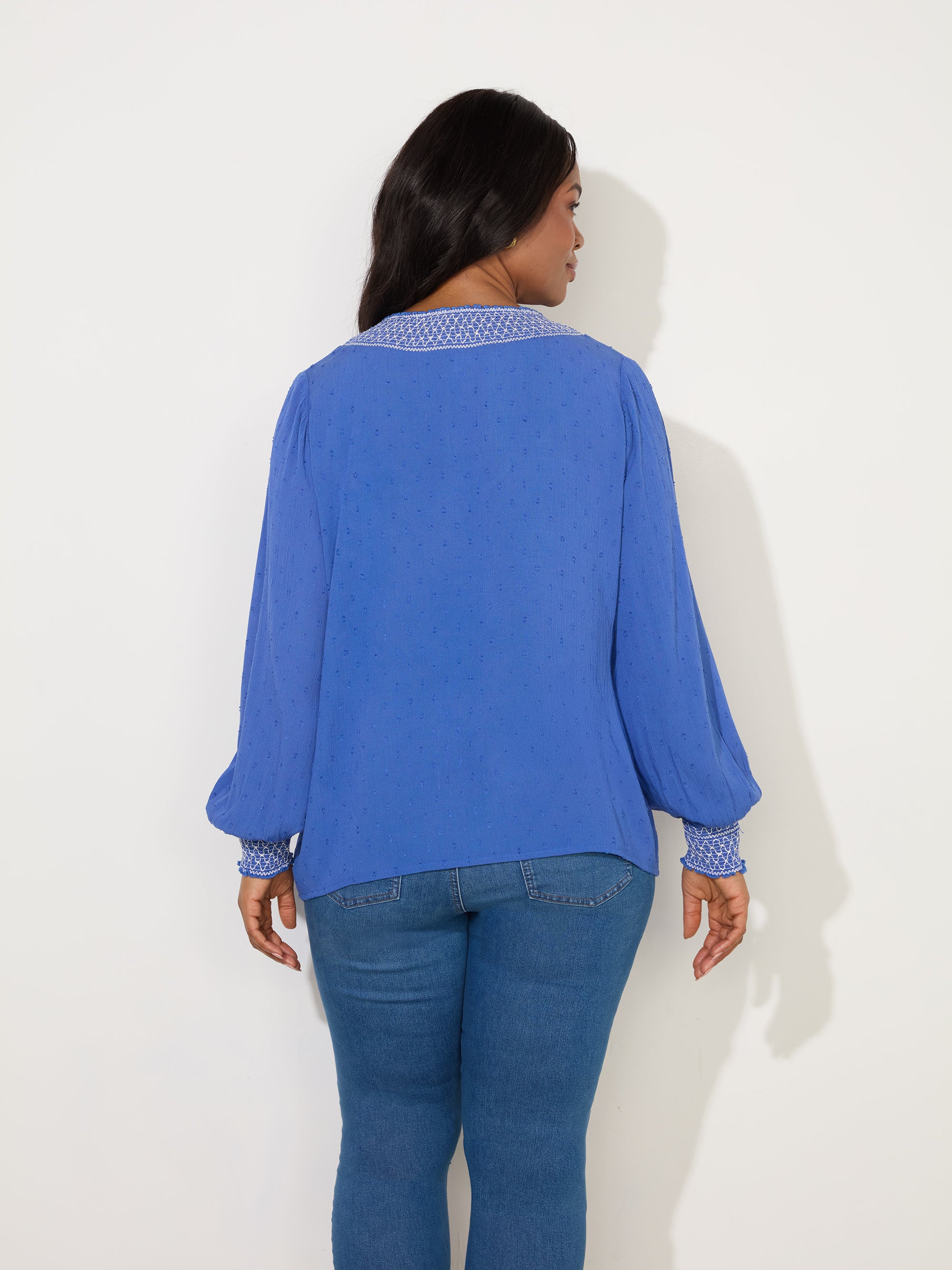 Blue Shirred Detail Blouse - Image 3