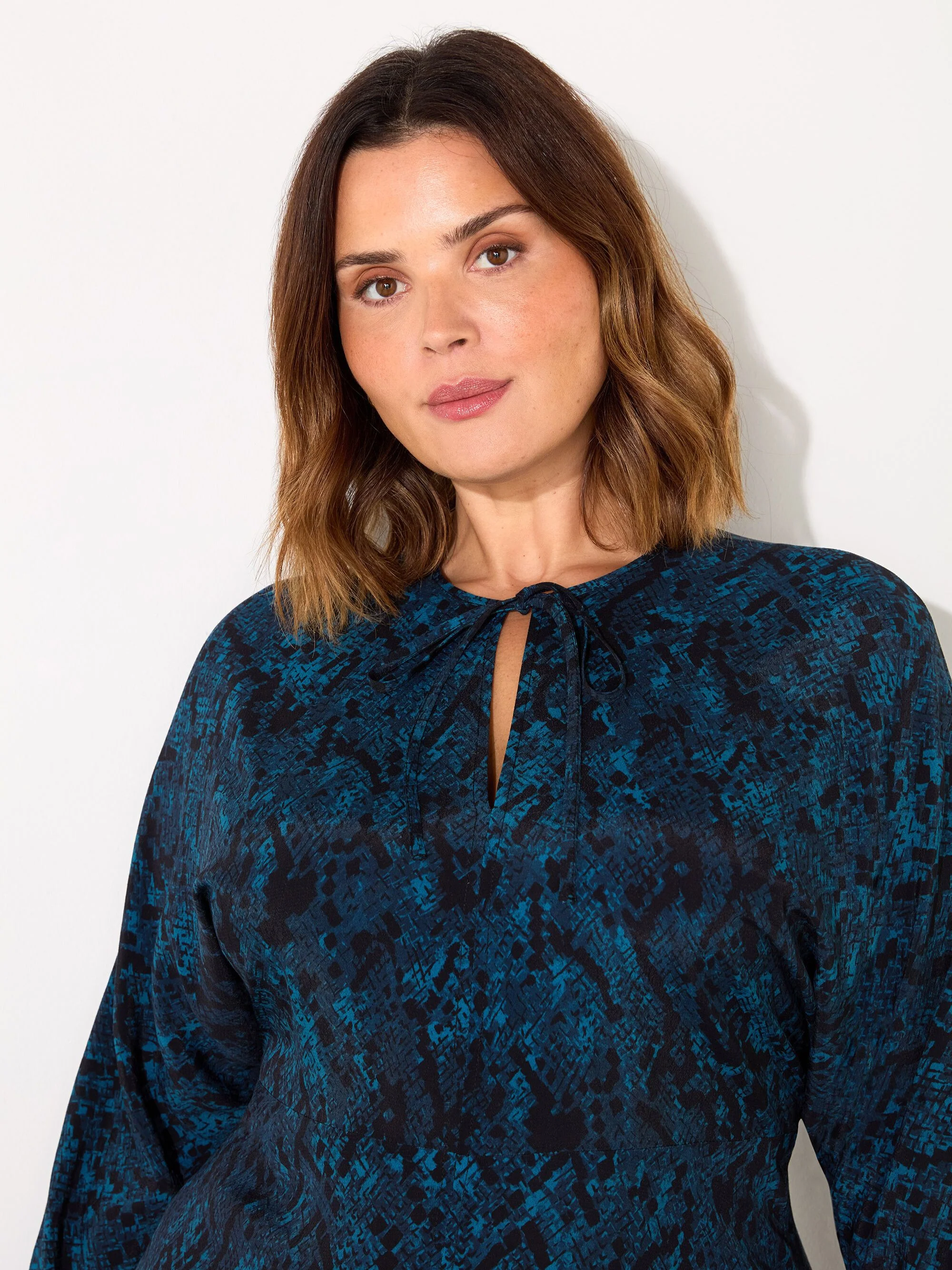 Blue Snake Print Tie Front Dress - Image 2