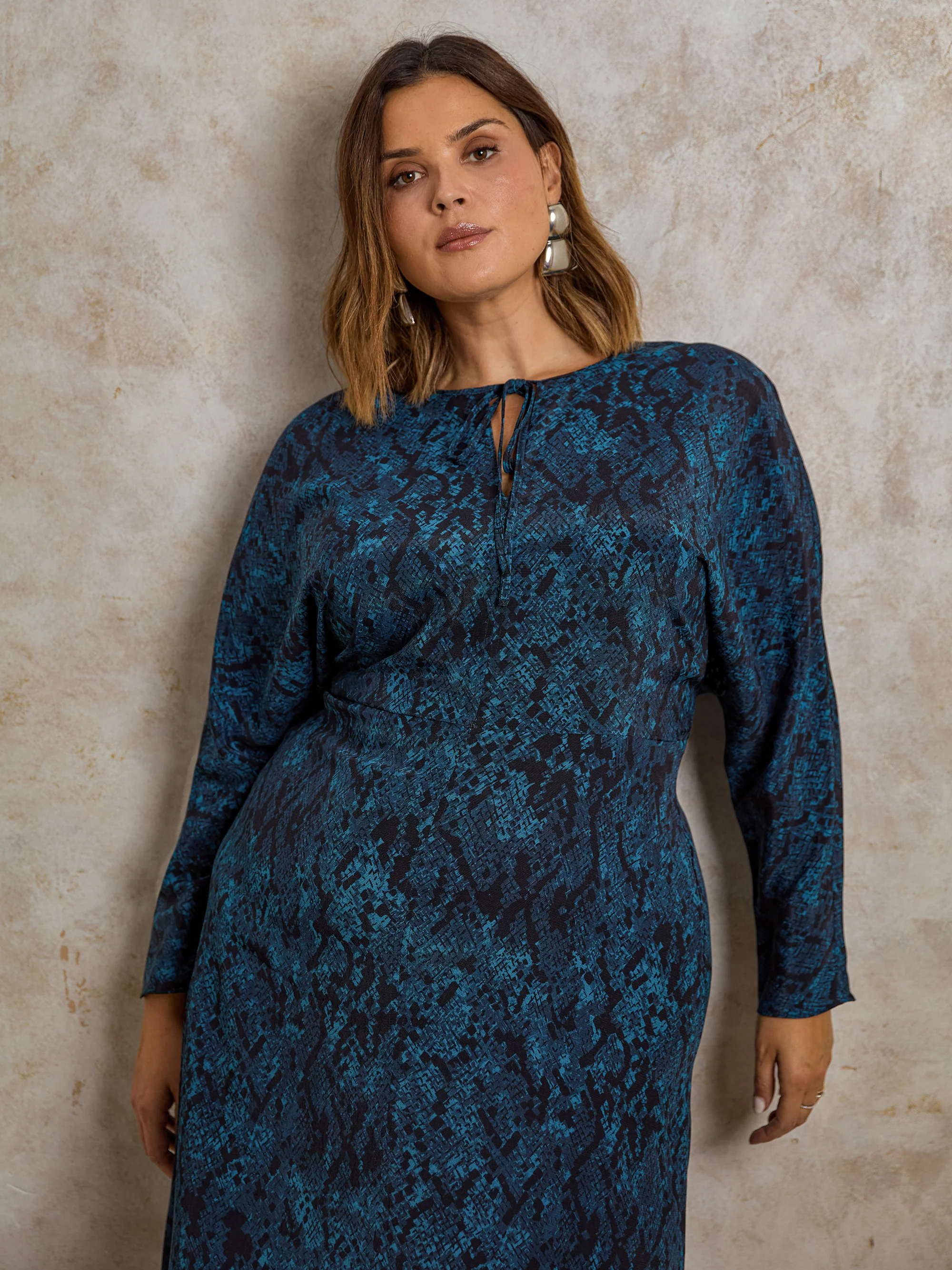 Blue Snake Print Tie Front Dress - Image 4