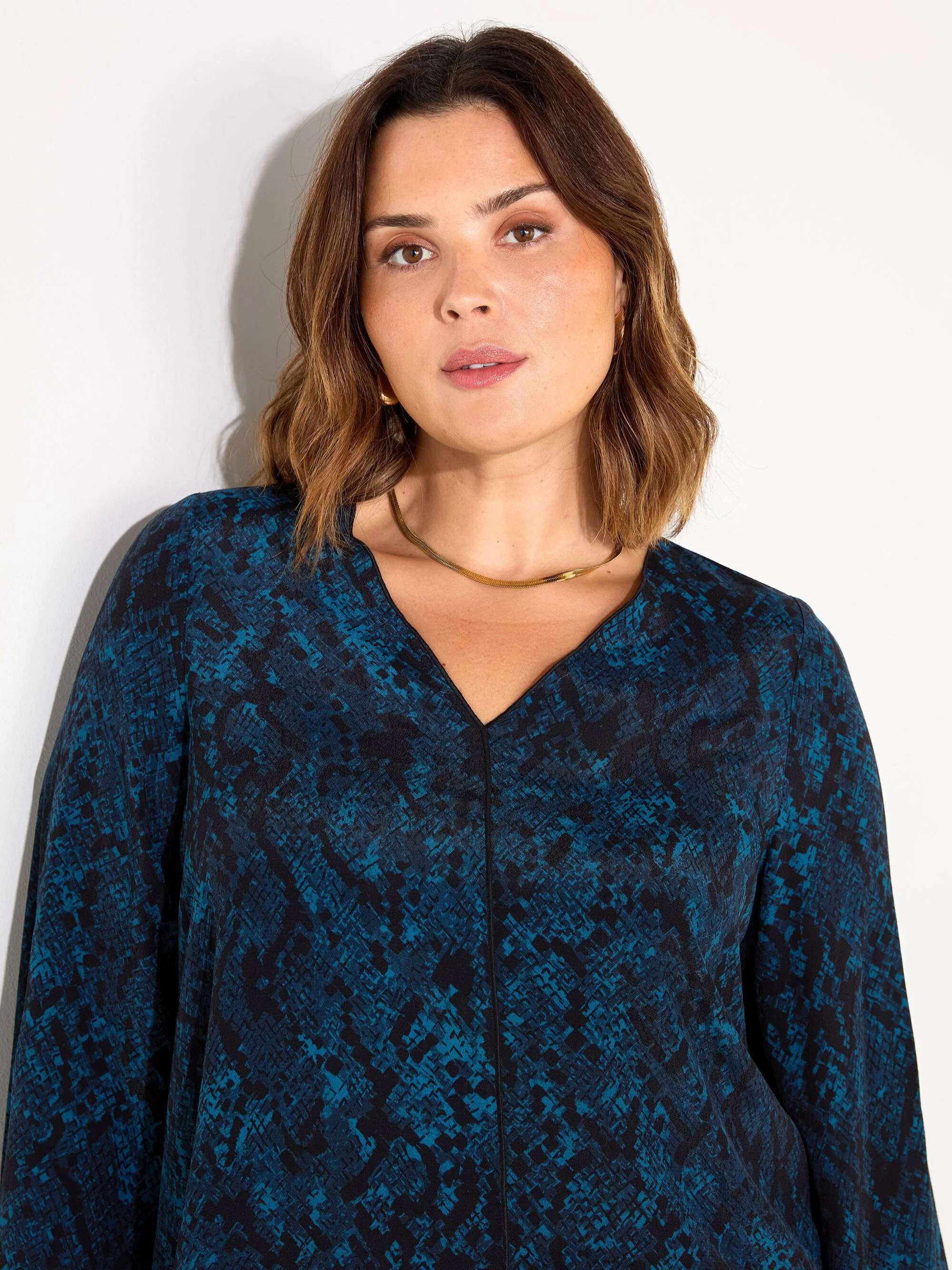 Blue Snake Print V-Neck Blouse - Image 2