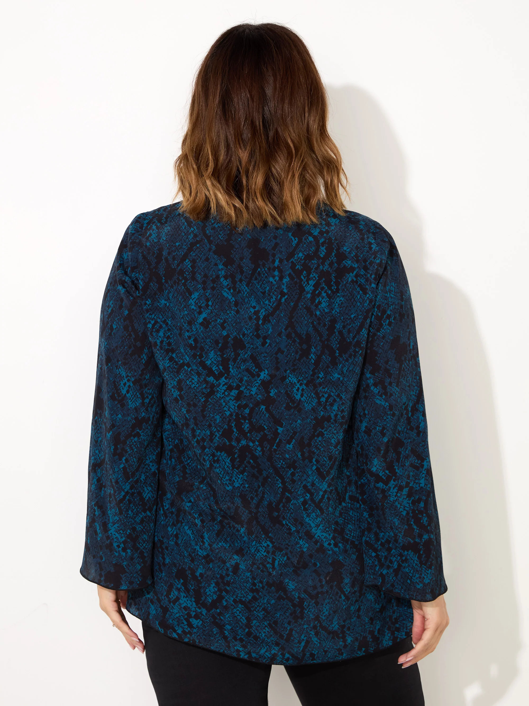 Blue Snake Print V-Neck Blouse - Image 4
