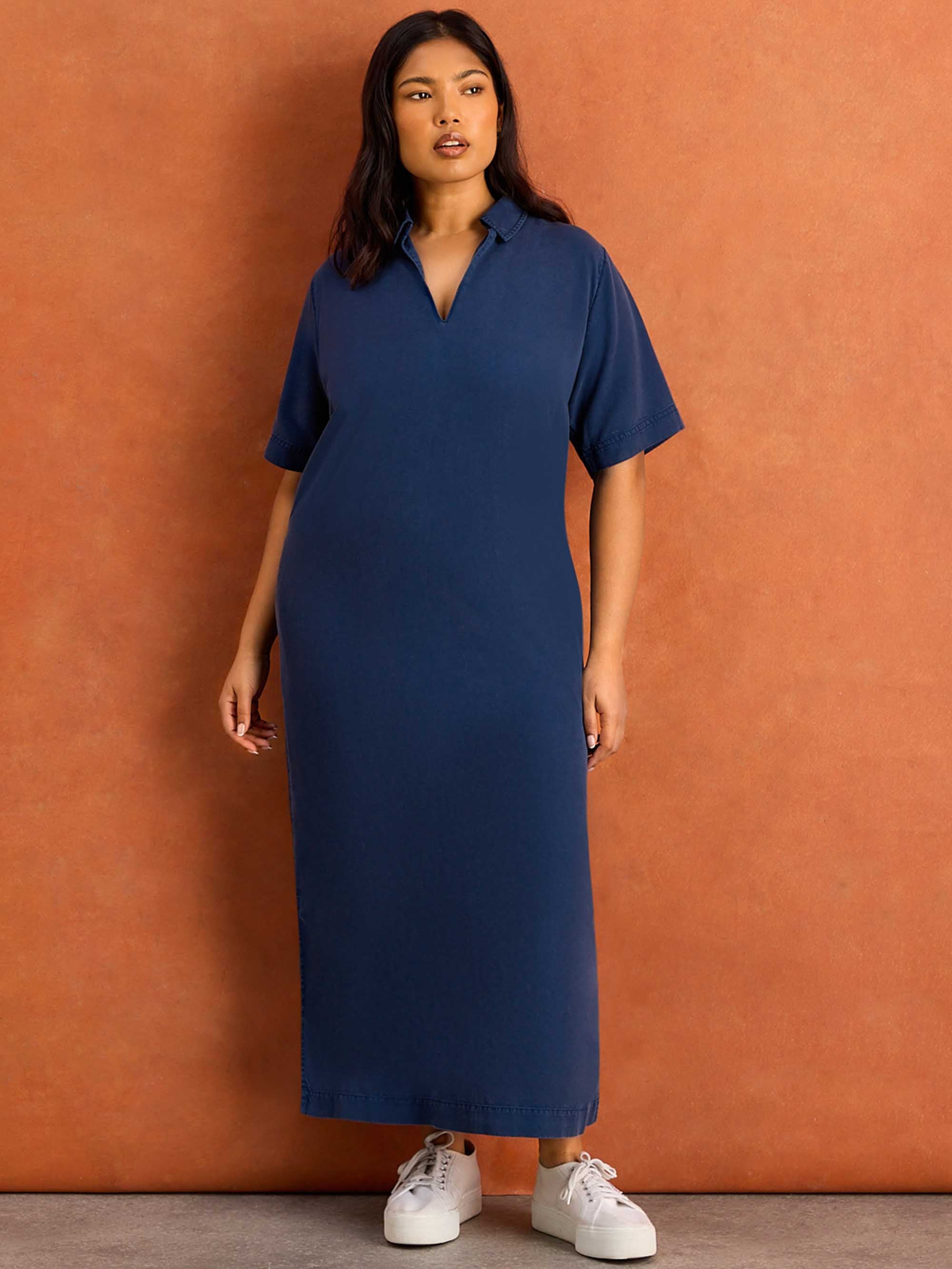 Soft Touch Denim-Style Polo Neck Midi Dress - Image 4