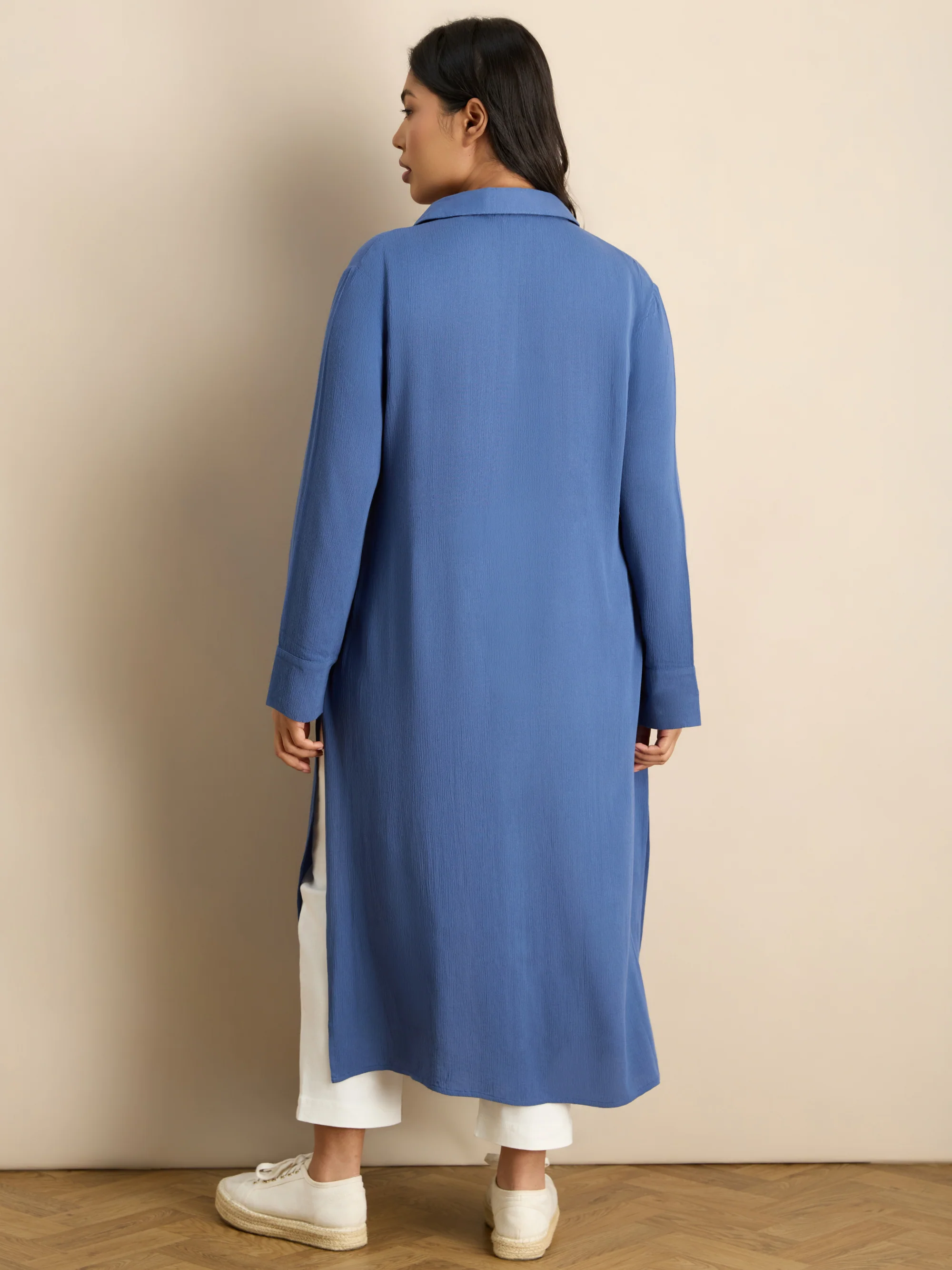 Blue Split Front Crinkle Tunic - Image 4