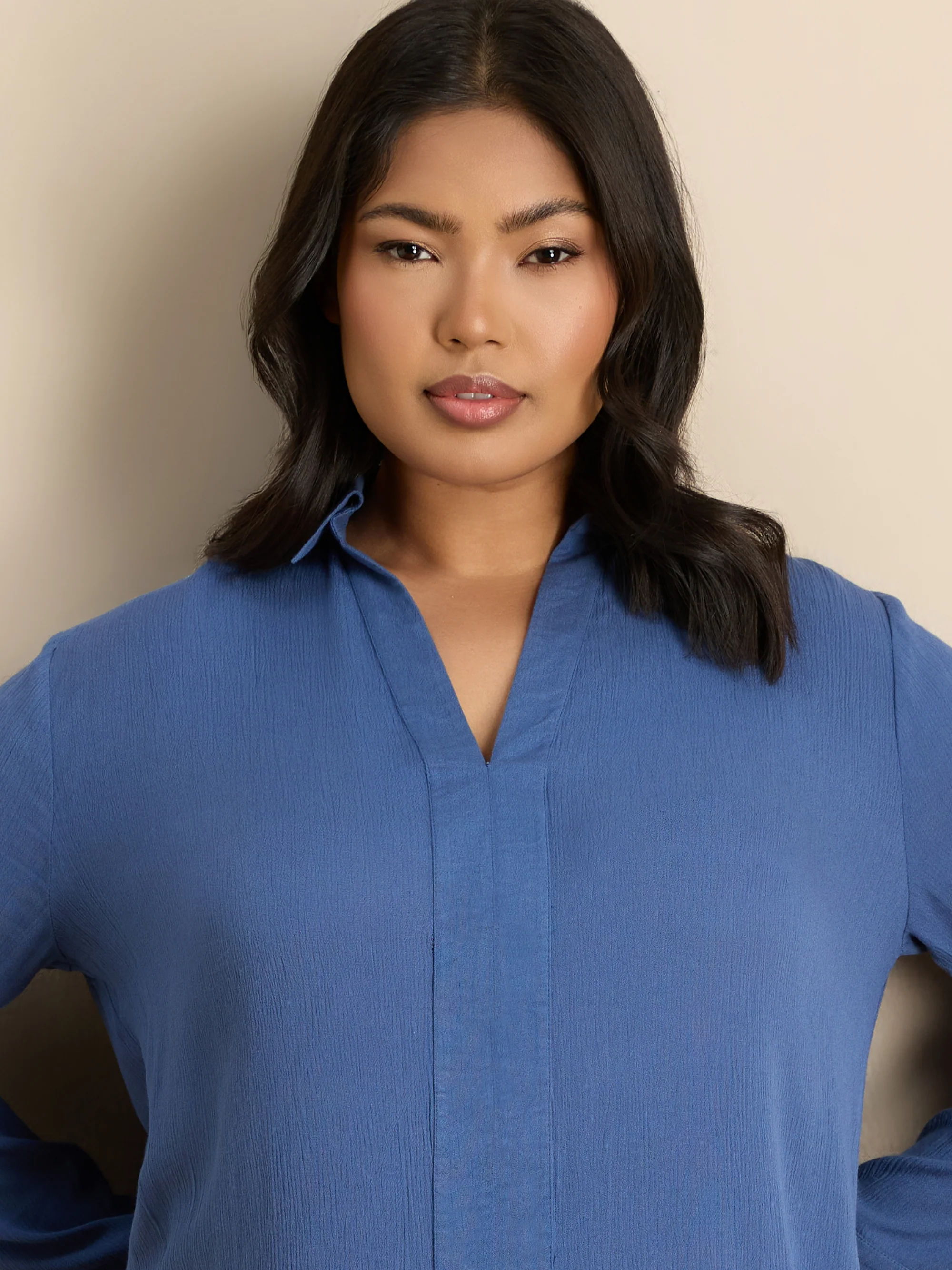 Blue Split Front Crinkle Tunic - Image 5