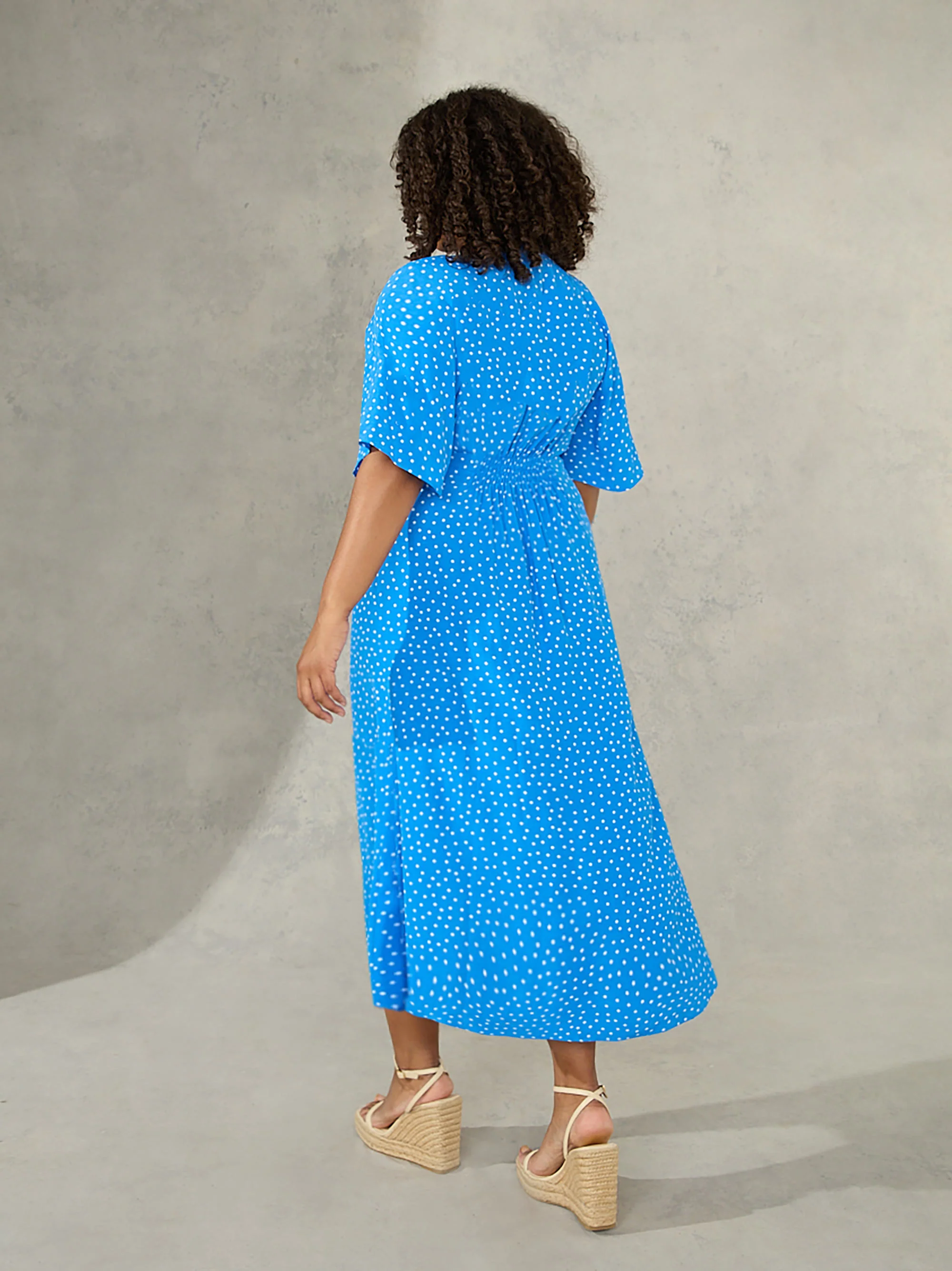 Blue Spot Print Ruched Front Shirt Dress - Image 2