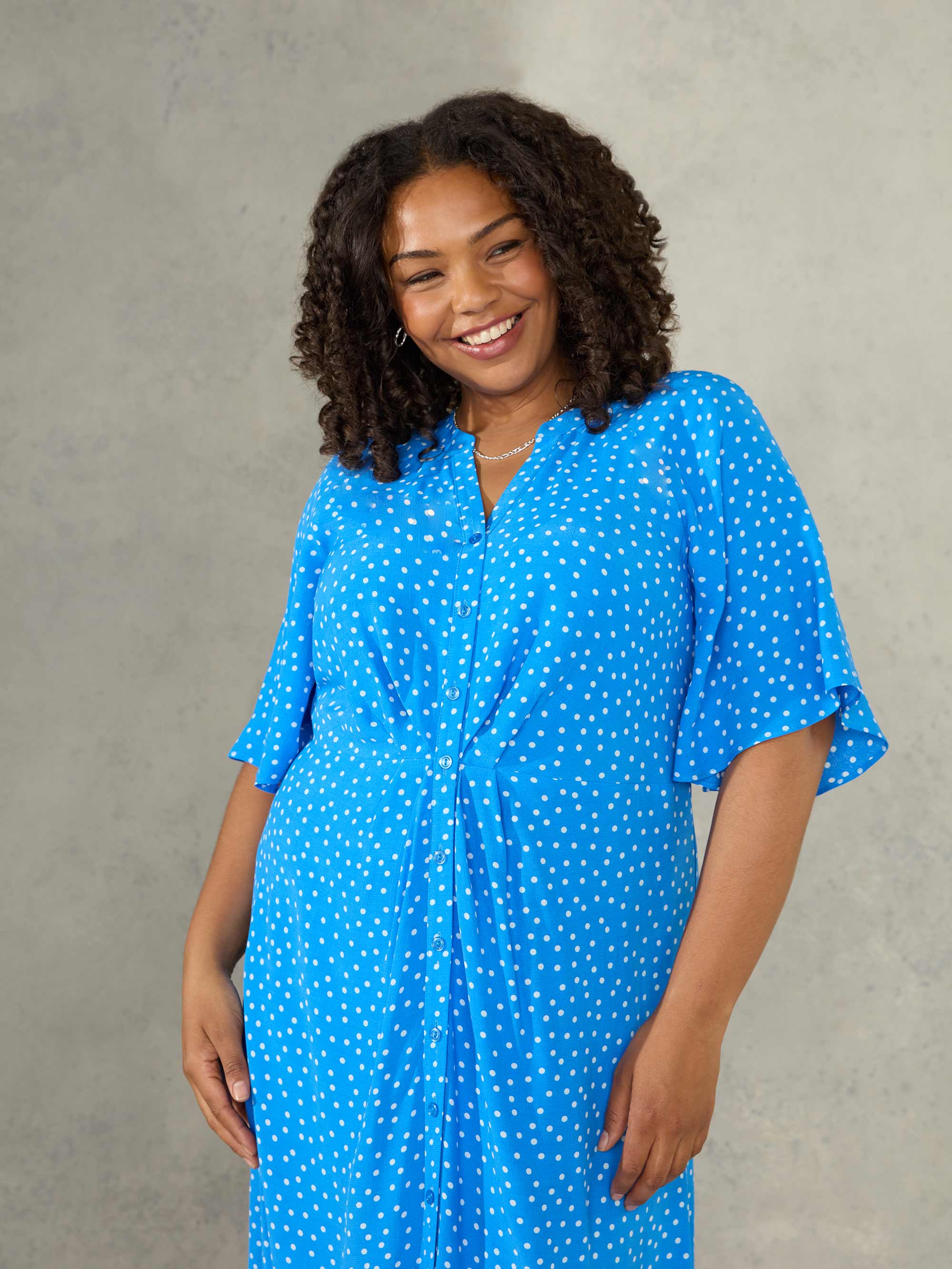 Blue Spot Print Ruched Front Shirt Dress - Image 3