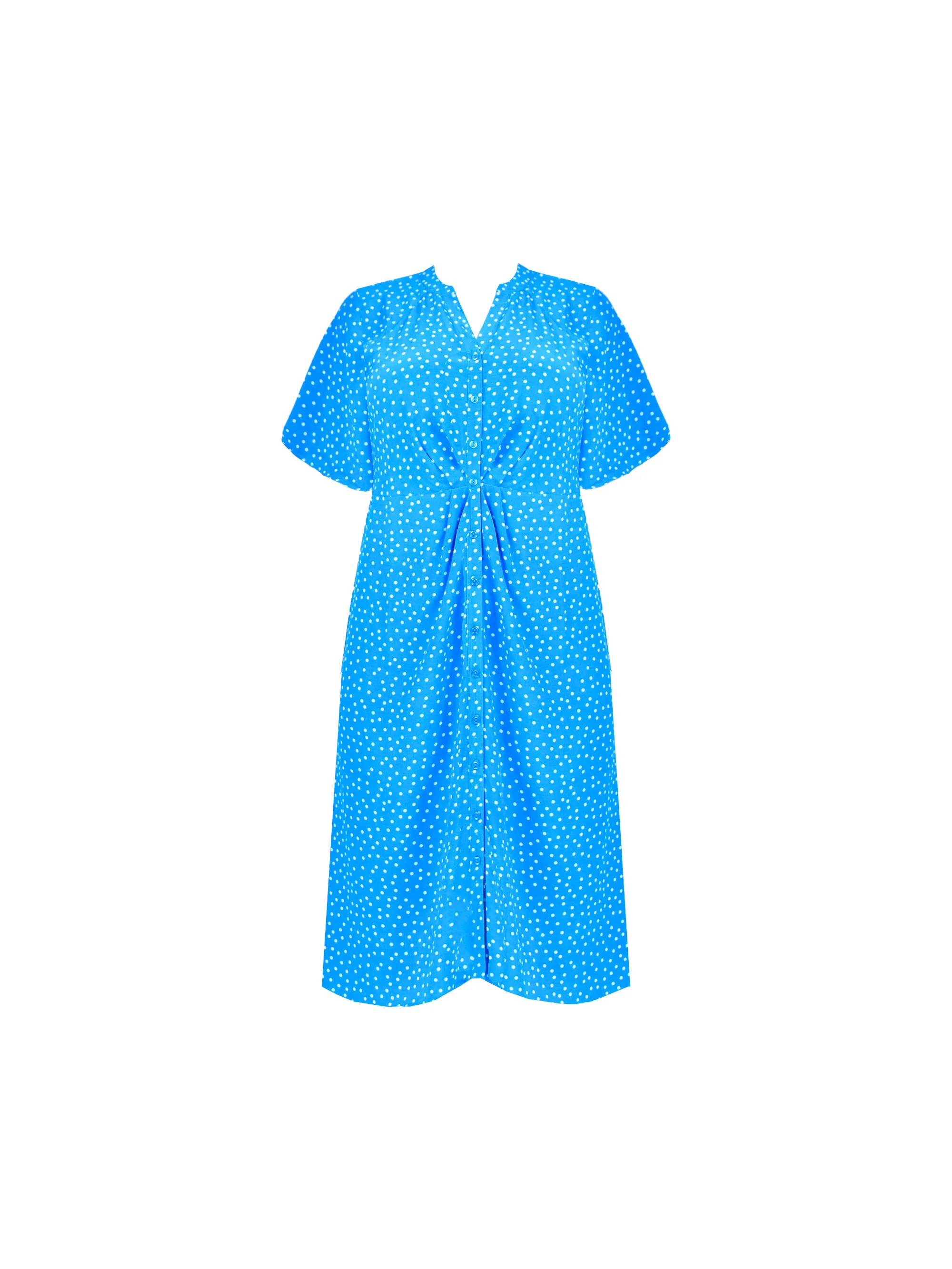 Blue Spot Print Ruched Front Shirt Dress - Image 4