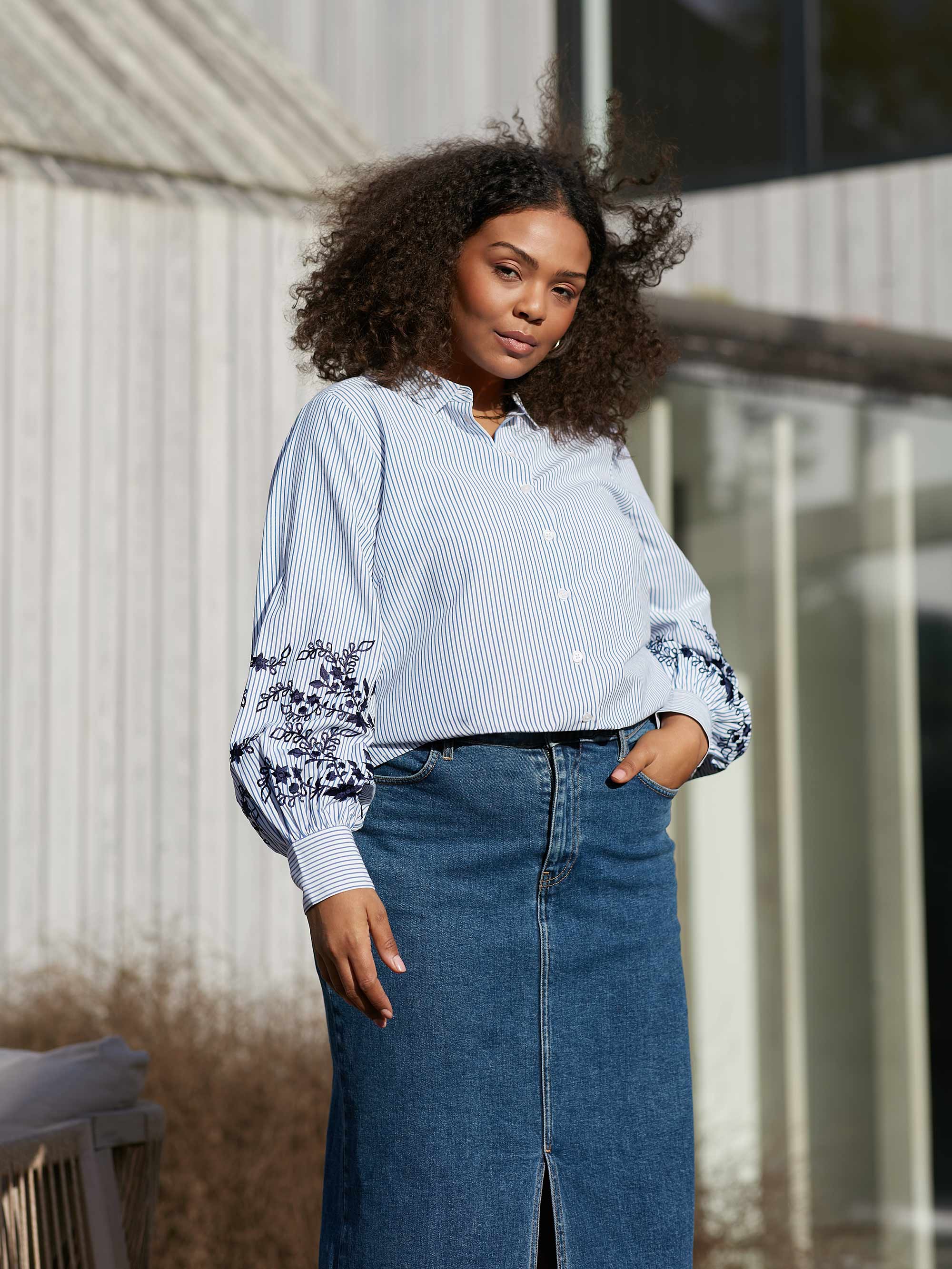 Blue Stripe Embroidered Shirt - Image 2