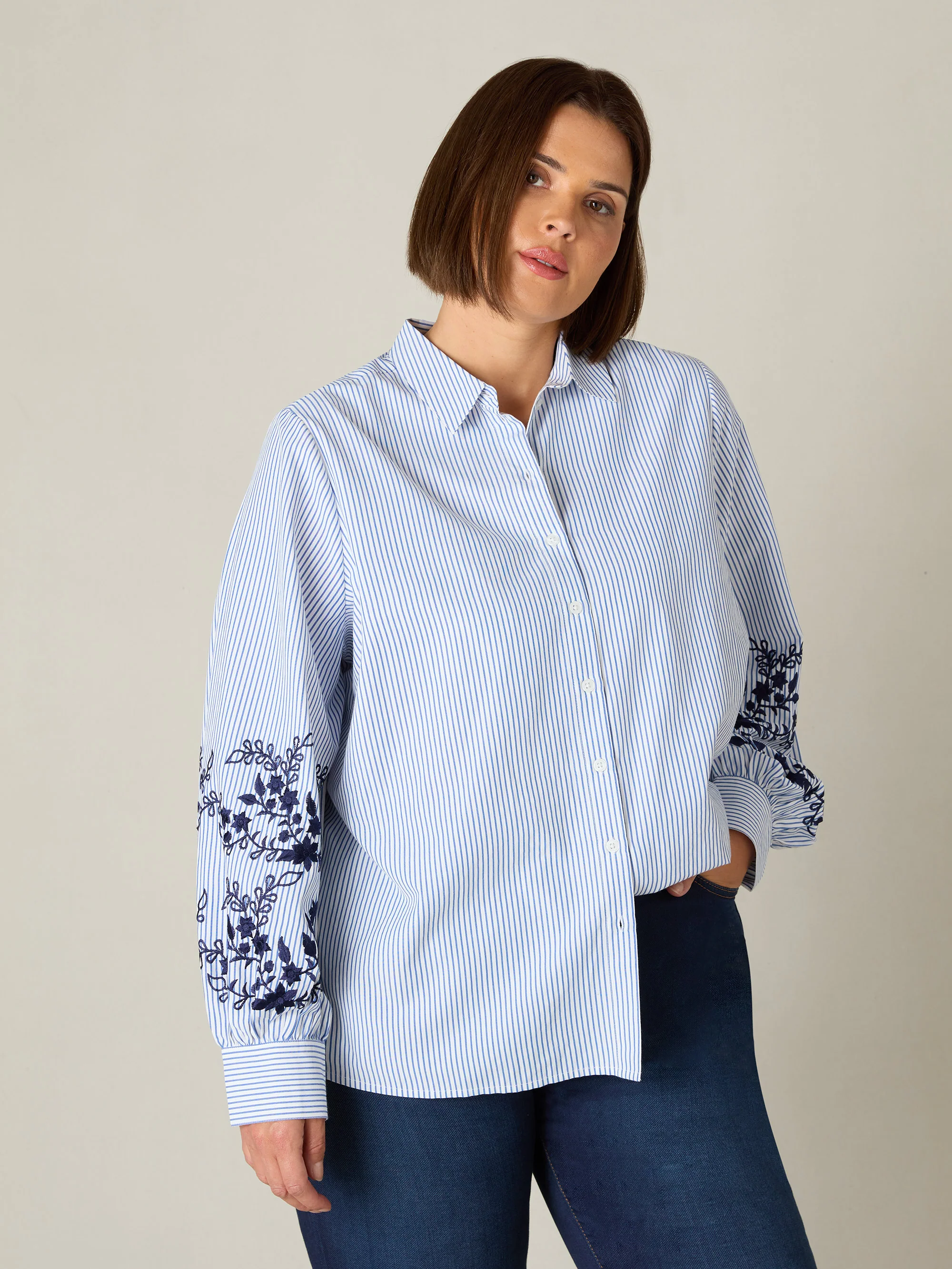 Blue Stripe Embroidered Shirt - Image 3