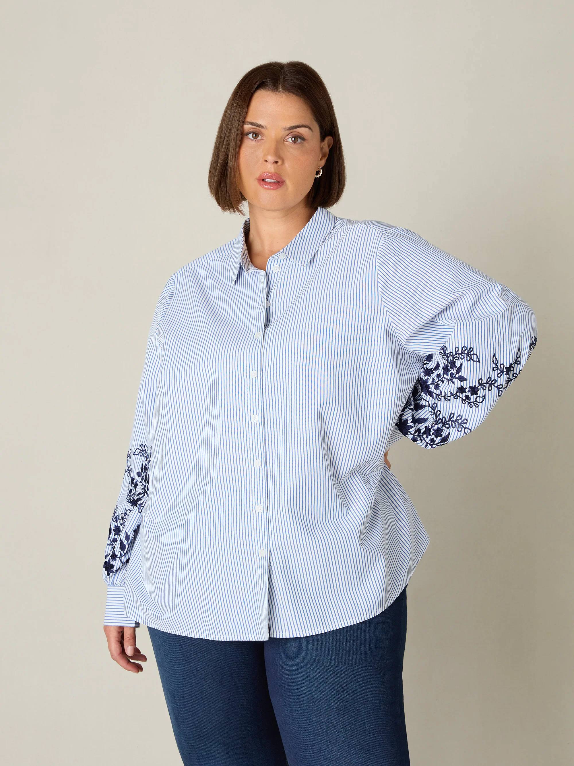 Blue Stripe Embroidered Shirt - Image 4