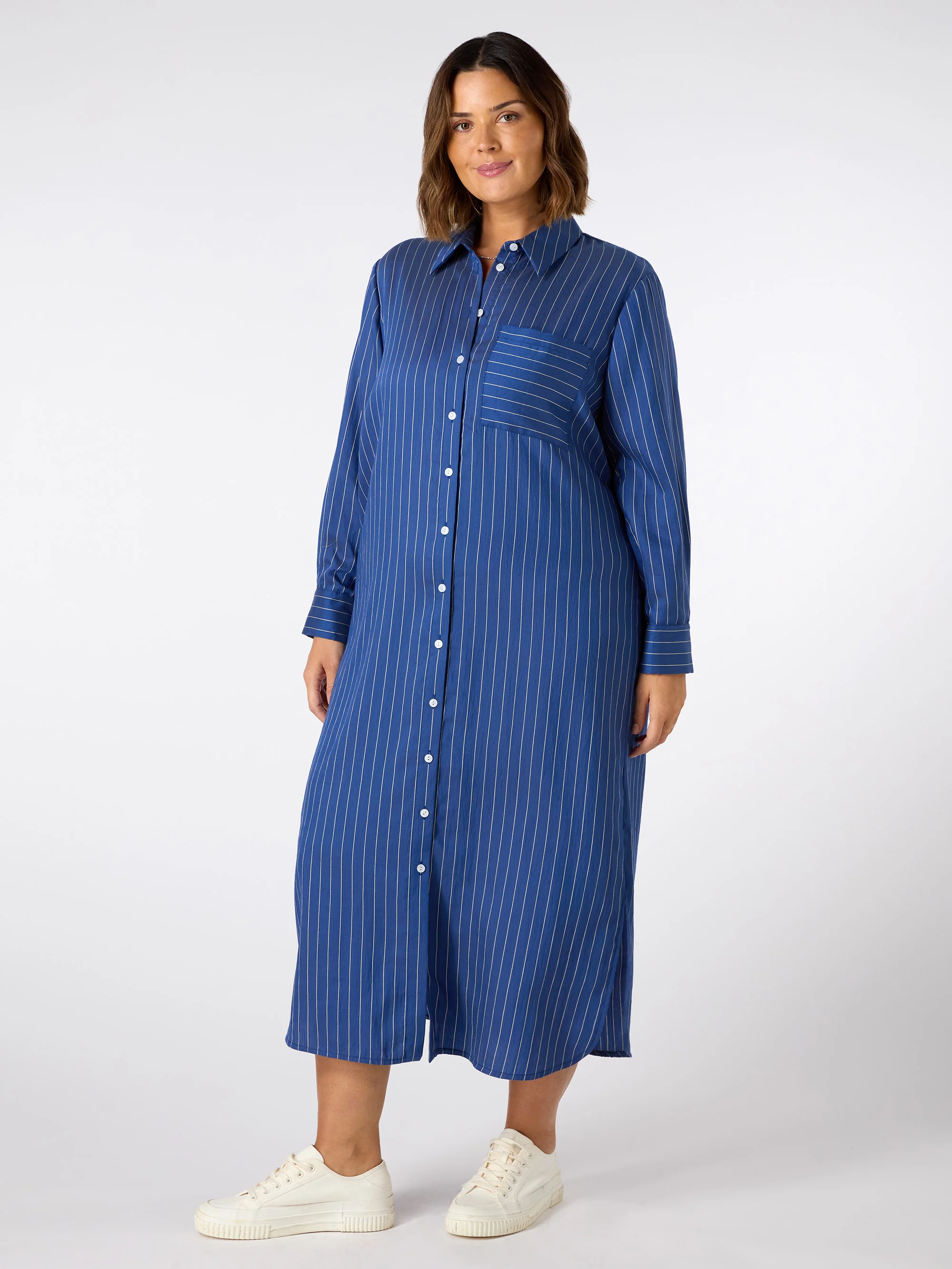 Blue Stripe Print Maxi Shirt Dress - Image 3