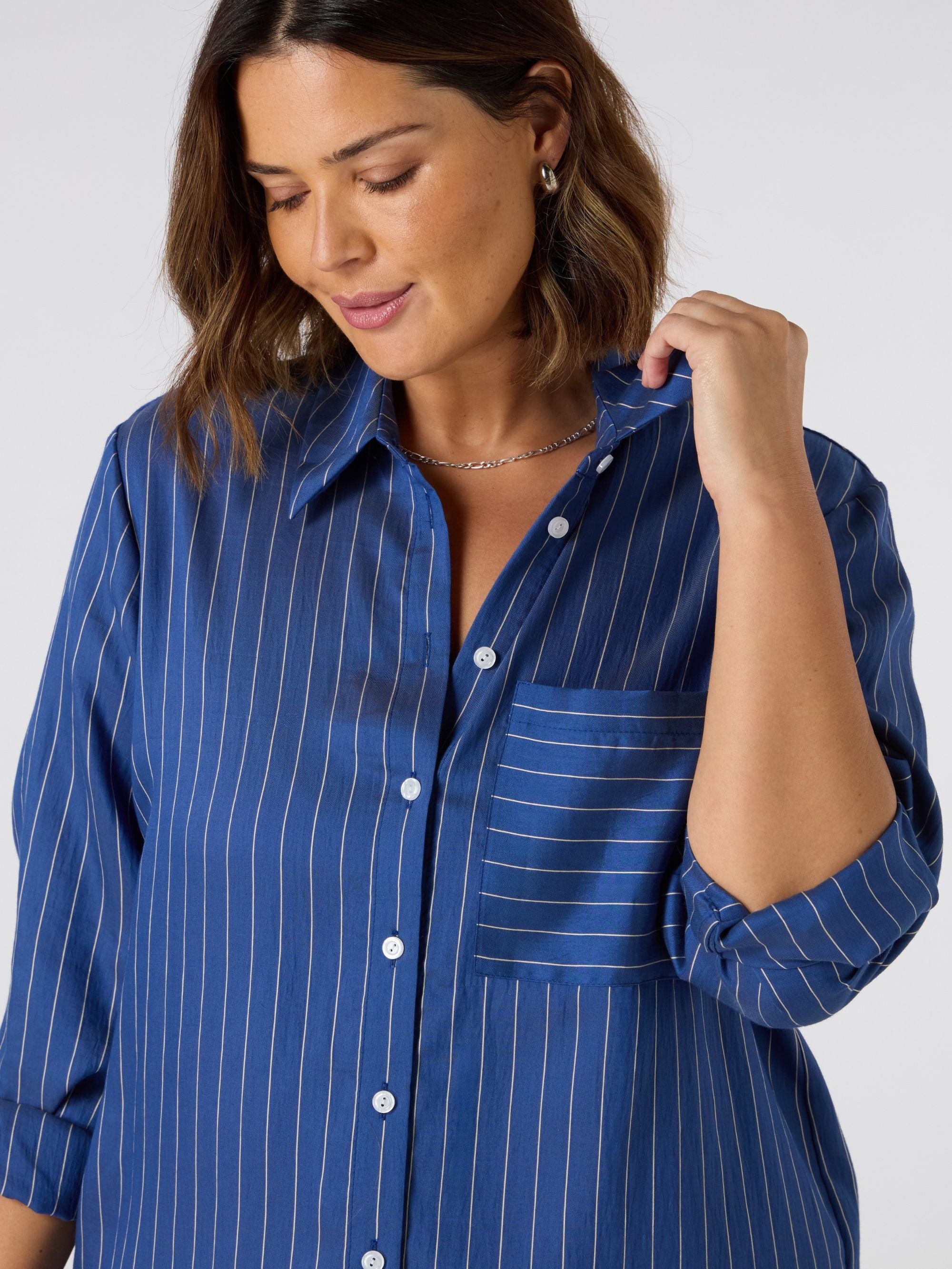 Blue Stripe Print Maxi Shirt Dress - Image 4