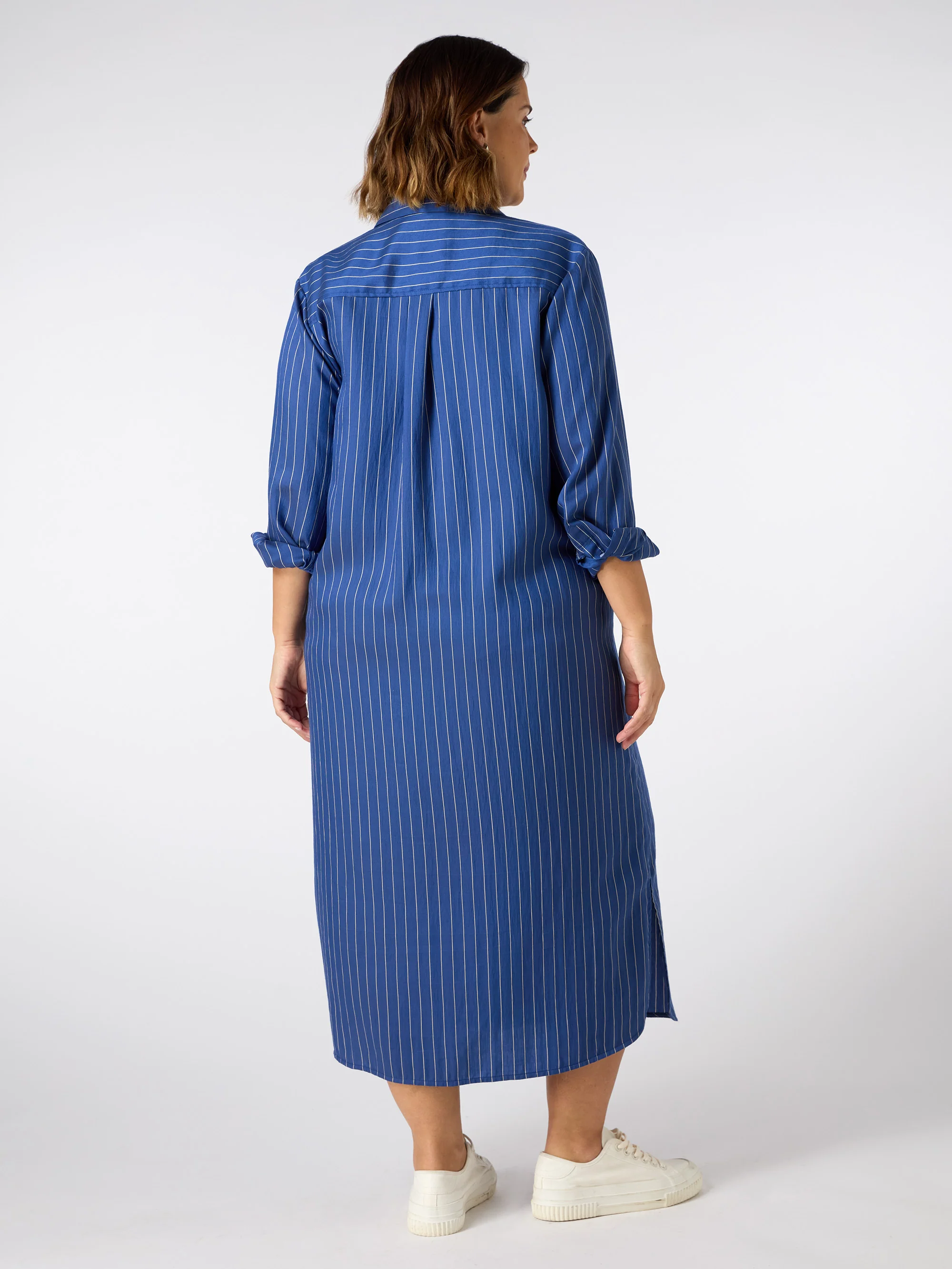 Blue Stripe Print Maxi Shirt Dress - Image 5