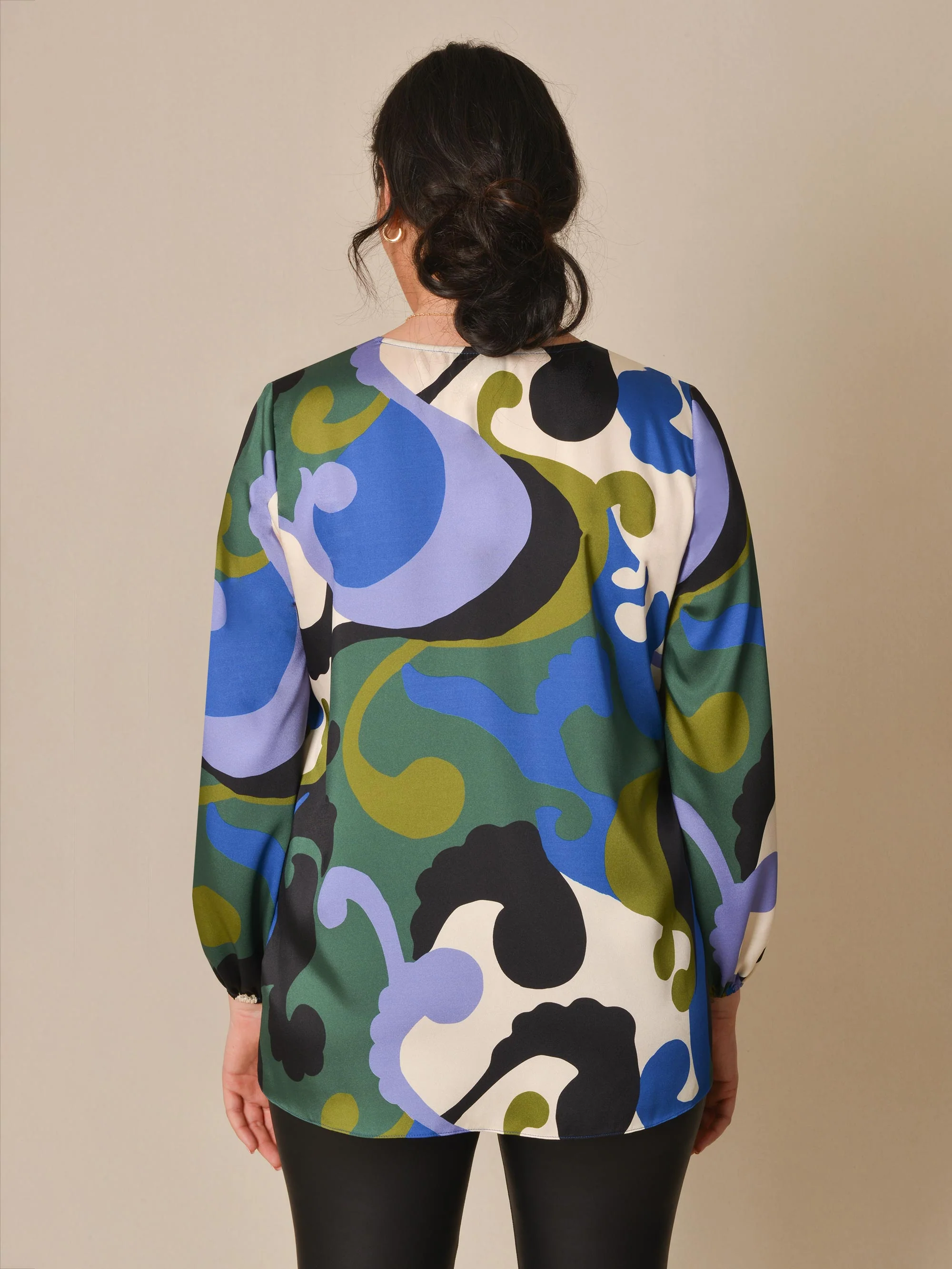 Blue Swirl Print Boho Blouse - Image 2