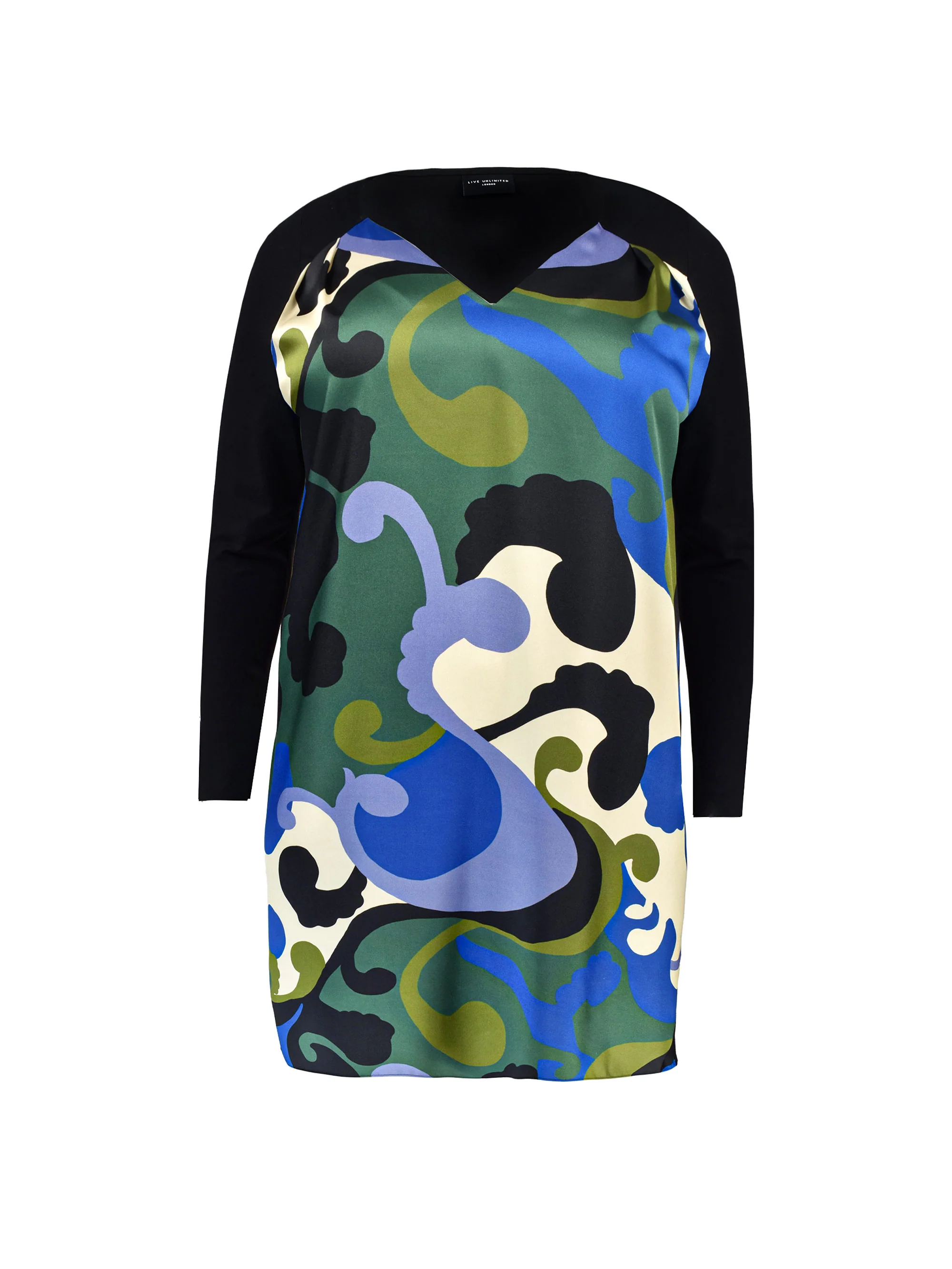 Blue Swirl Print V-Neck Satin Front Dress - Image 4