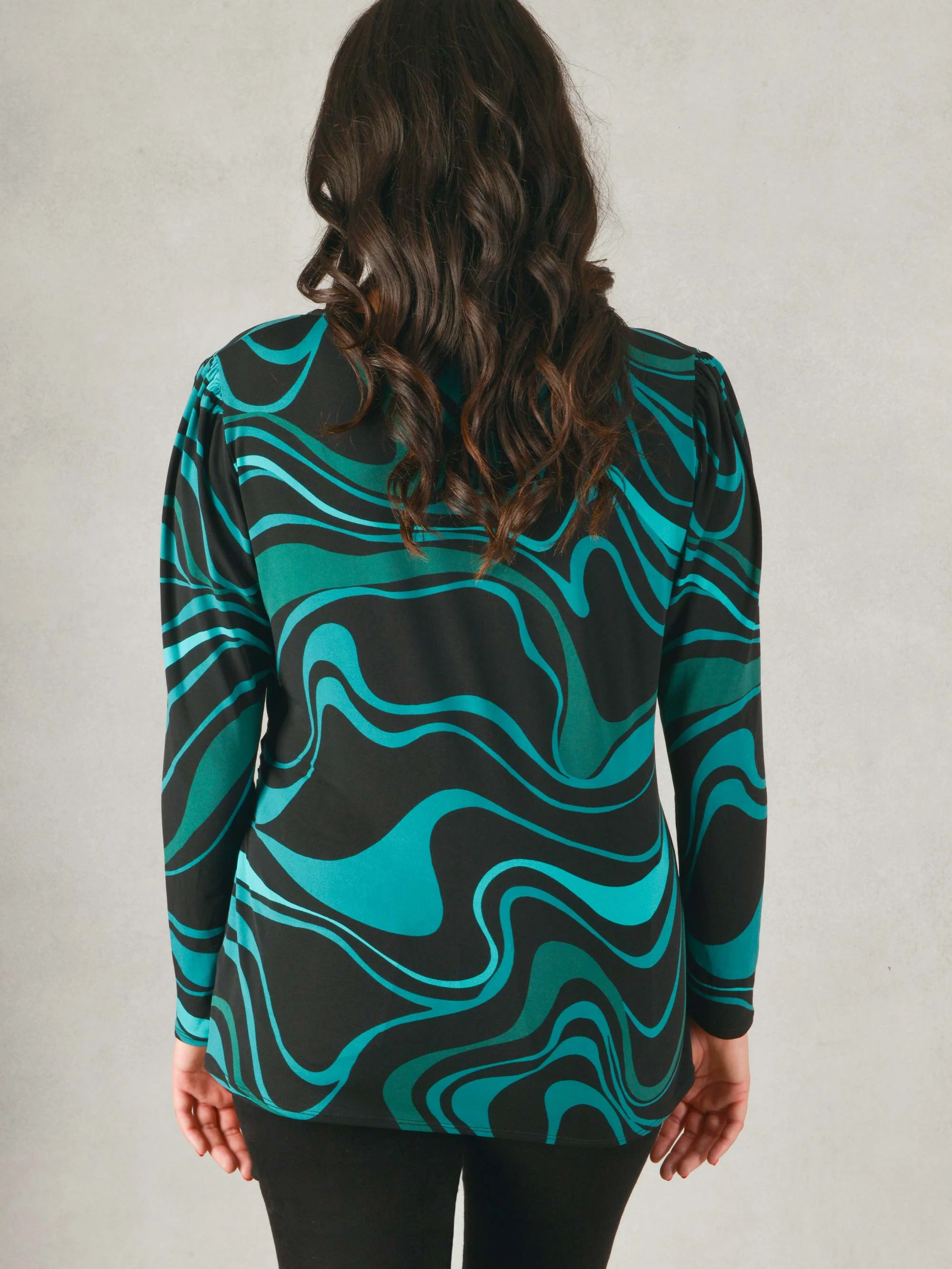 Blue Swirl Print Wrap Jersey Top - Image 4