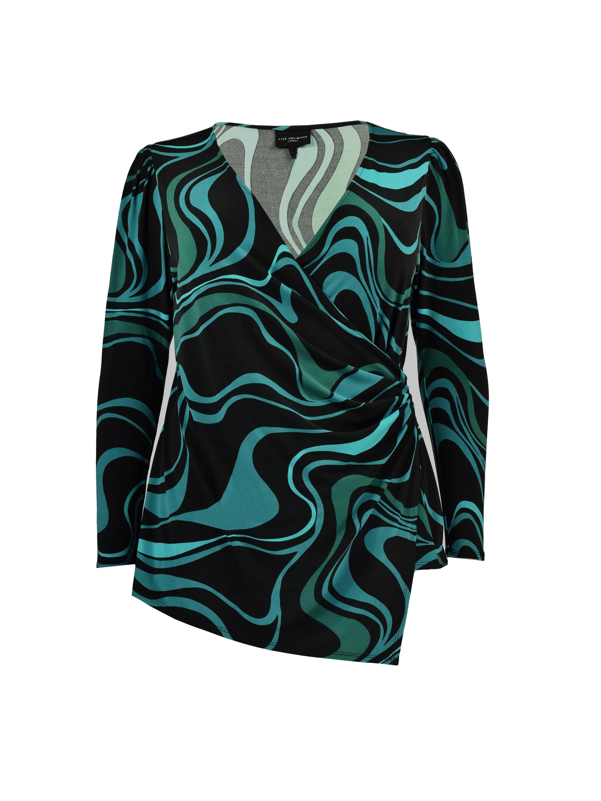 Blue Swirl Print Wrap Jersey Top - Image 5