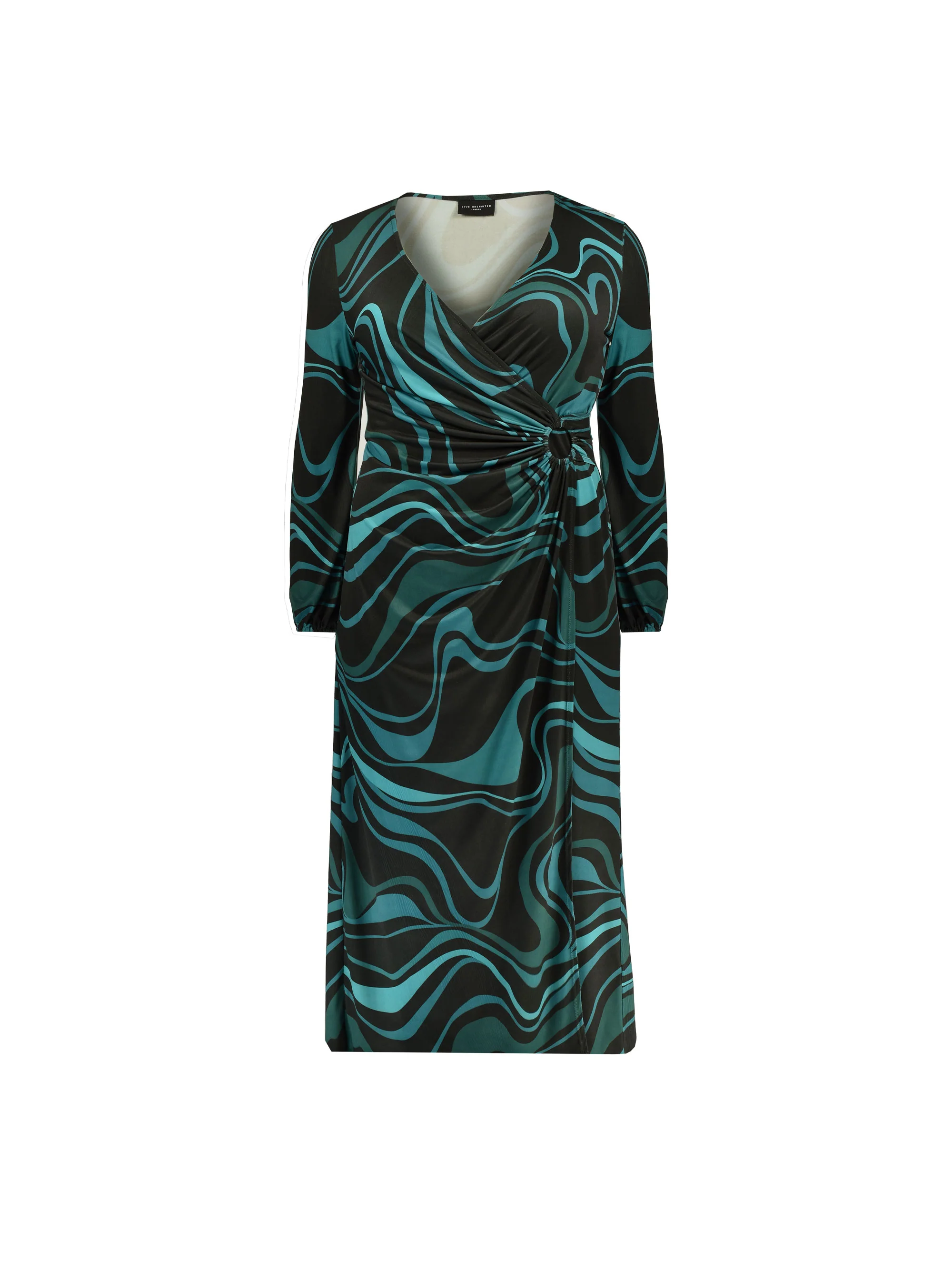 Blue Swirl Print Wrap Ring Side Jersey Midaxi Dress - Image 5