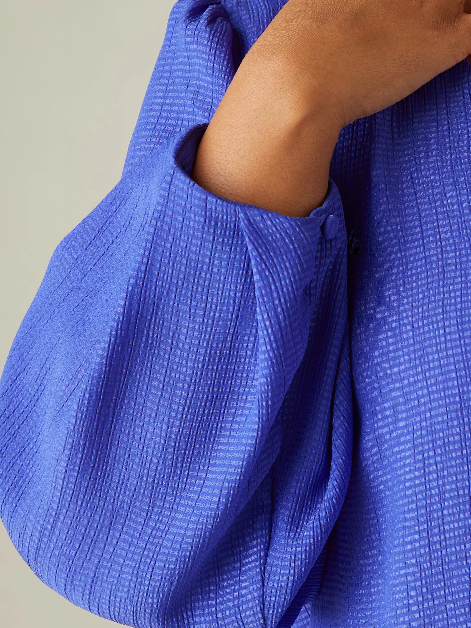 Blue Textured V-Neck Blouse - Image 3