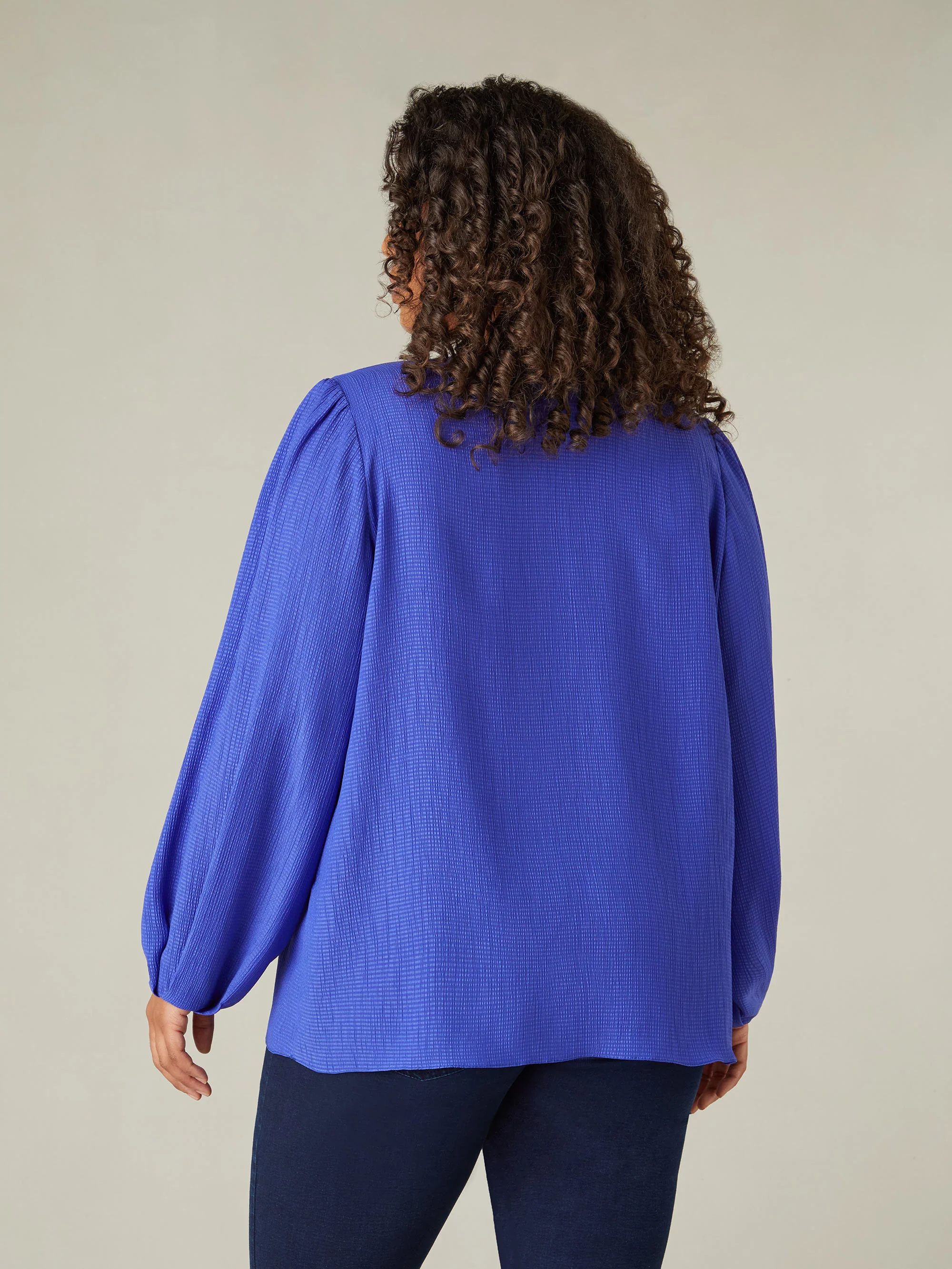Blue Textured V-Neck Blouse - Image 4