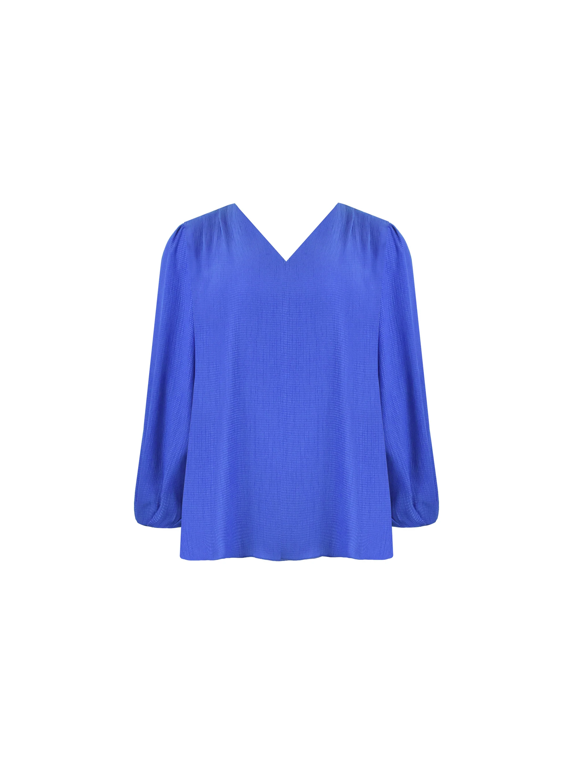 Blue Textured V-Neck Blouse - Image 5