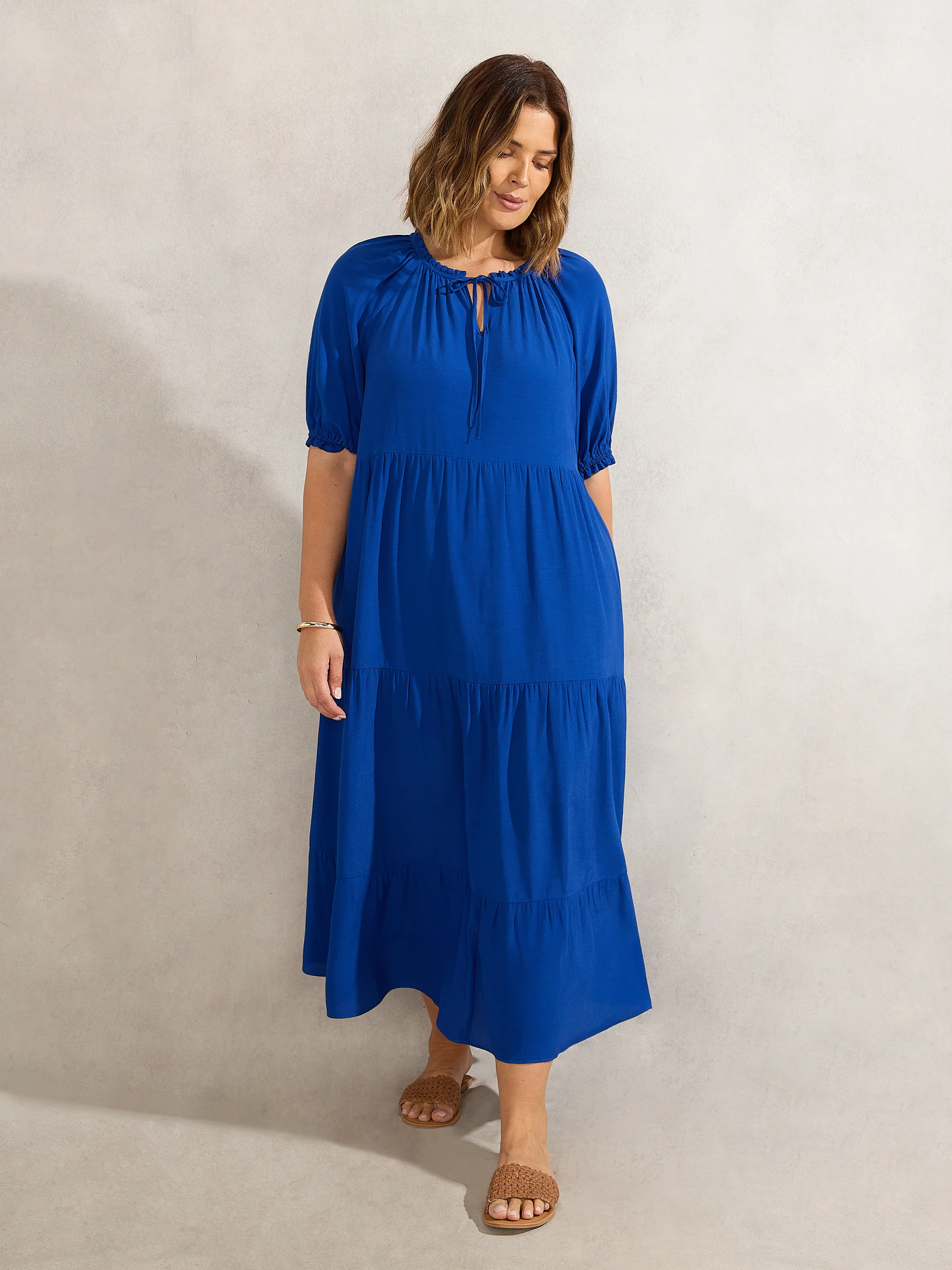 Blue Tiered V Neck Midiaxi Dress - Image 2