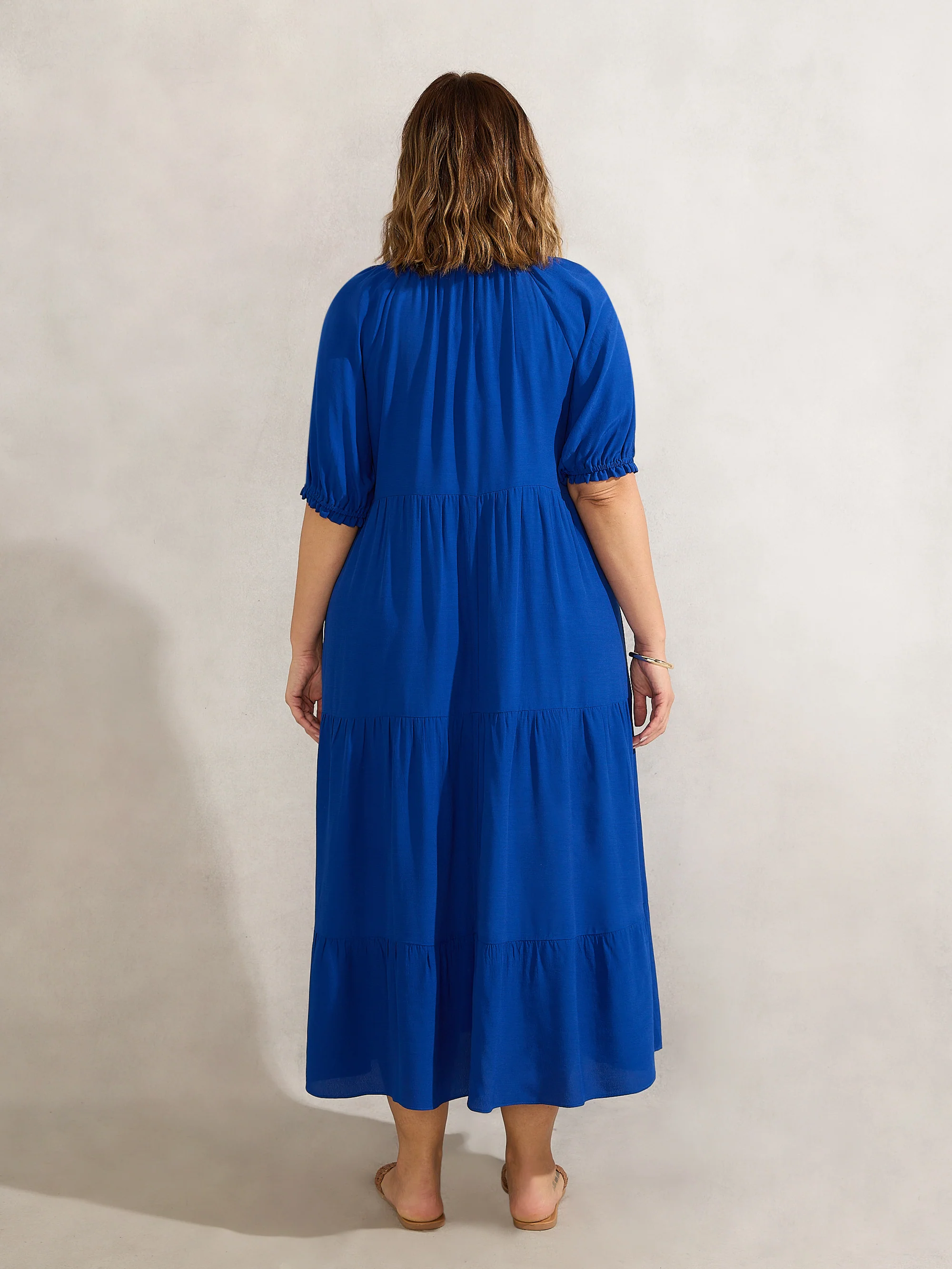 Blue Tiered V Neck Midiaxi Dress - Image 4