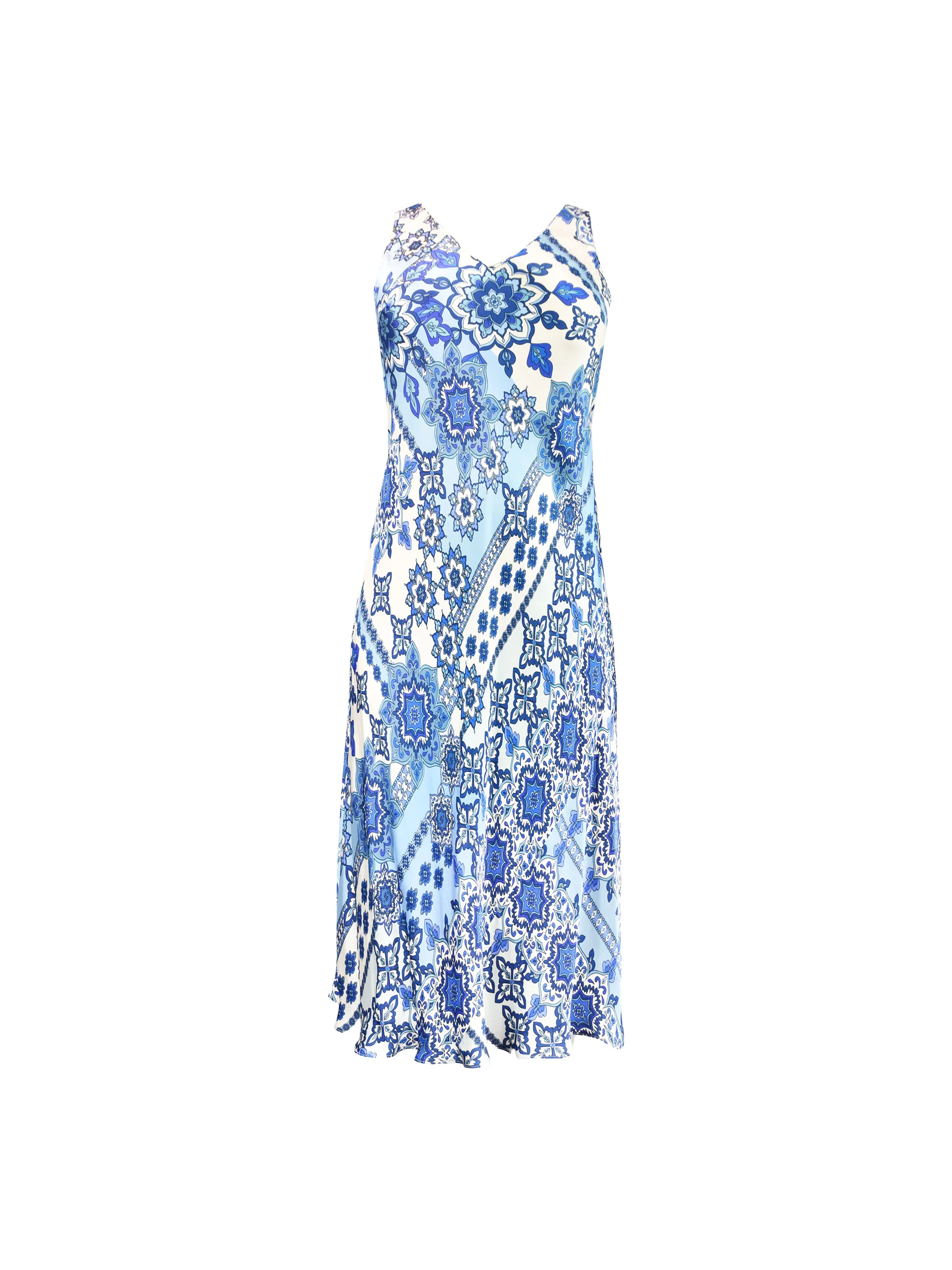 Blue Tile Print Bias Slip Dress - Image 10