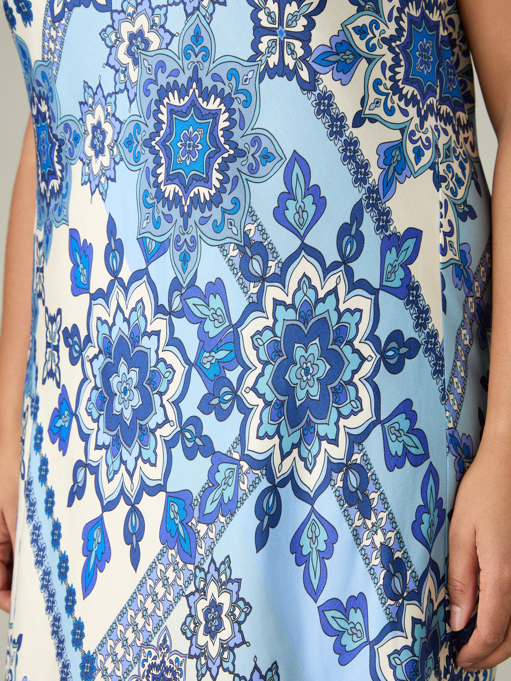Blue Tile Print Bias Slip Dress - Image 5