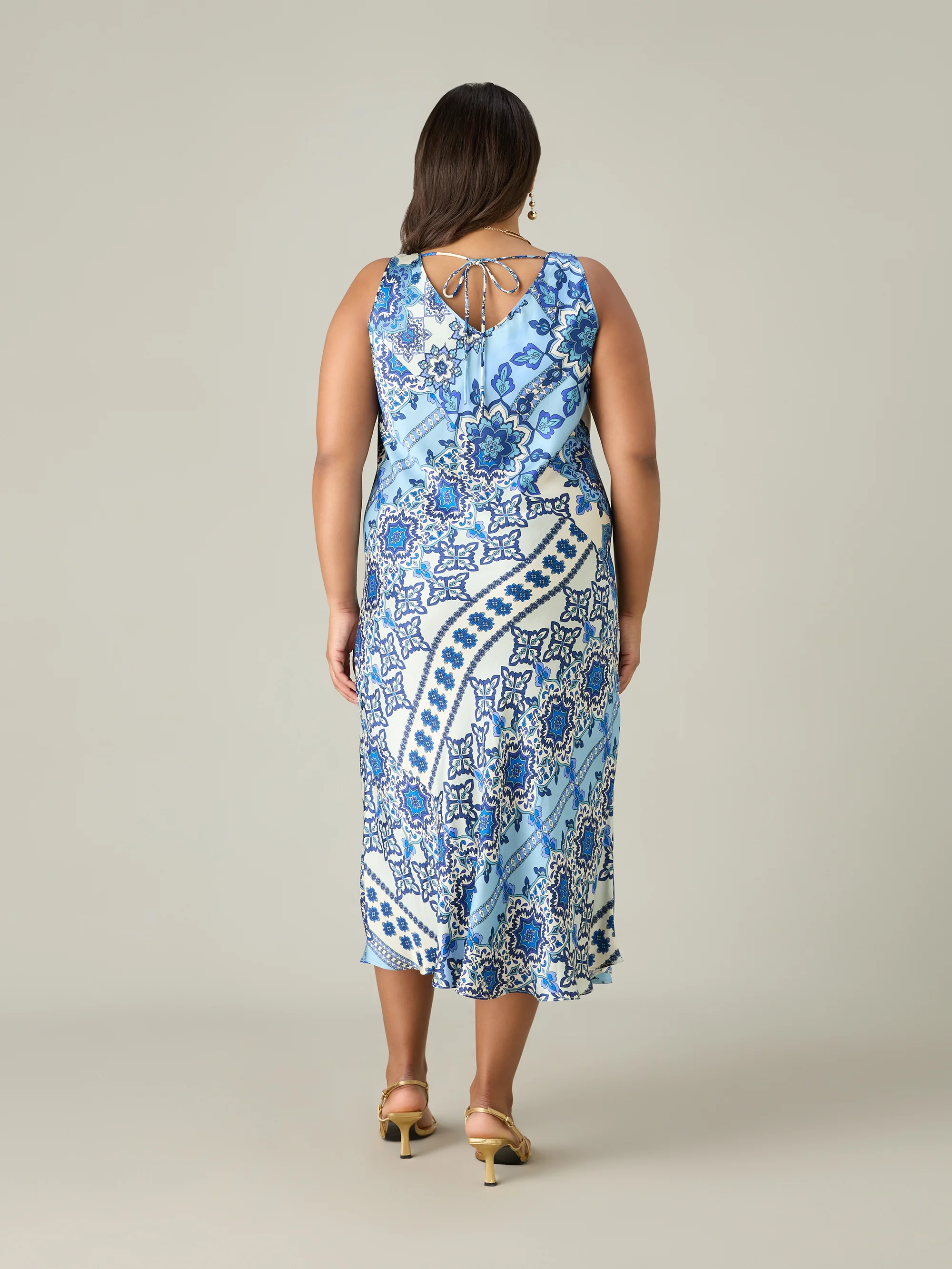 Blue Tile Print Bias Slip Dress - Image 7