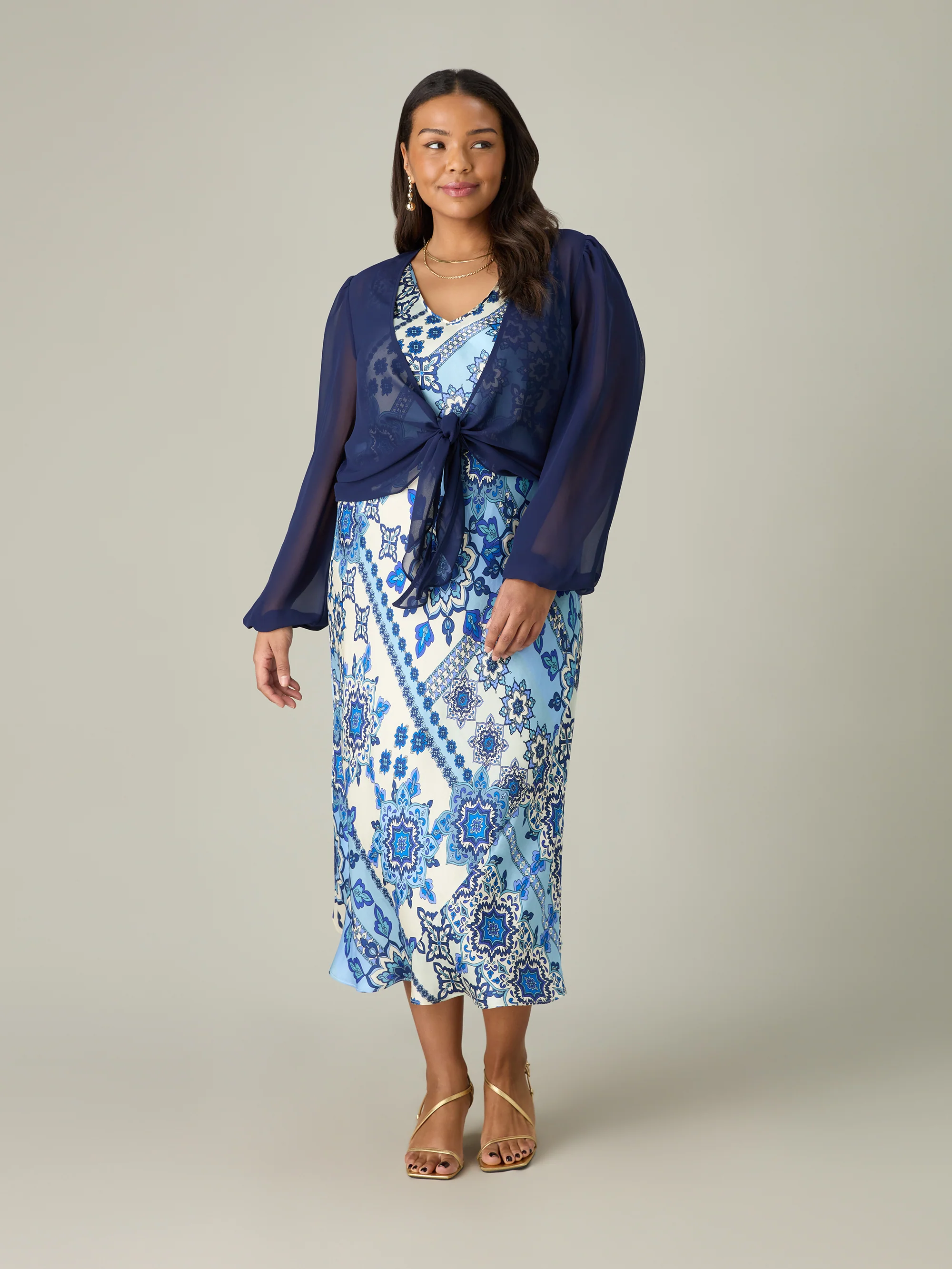 Blue Tile Print Bias Slip Dress - Image 9
