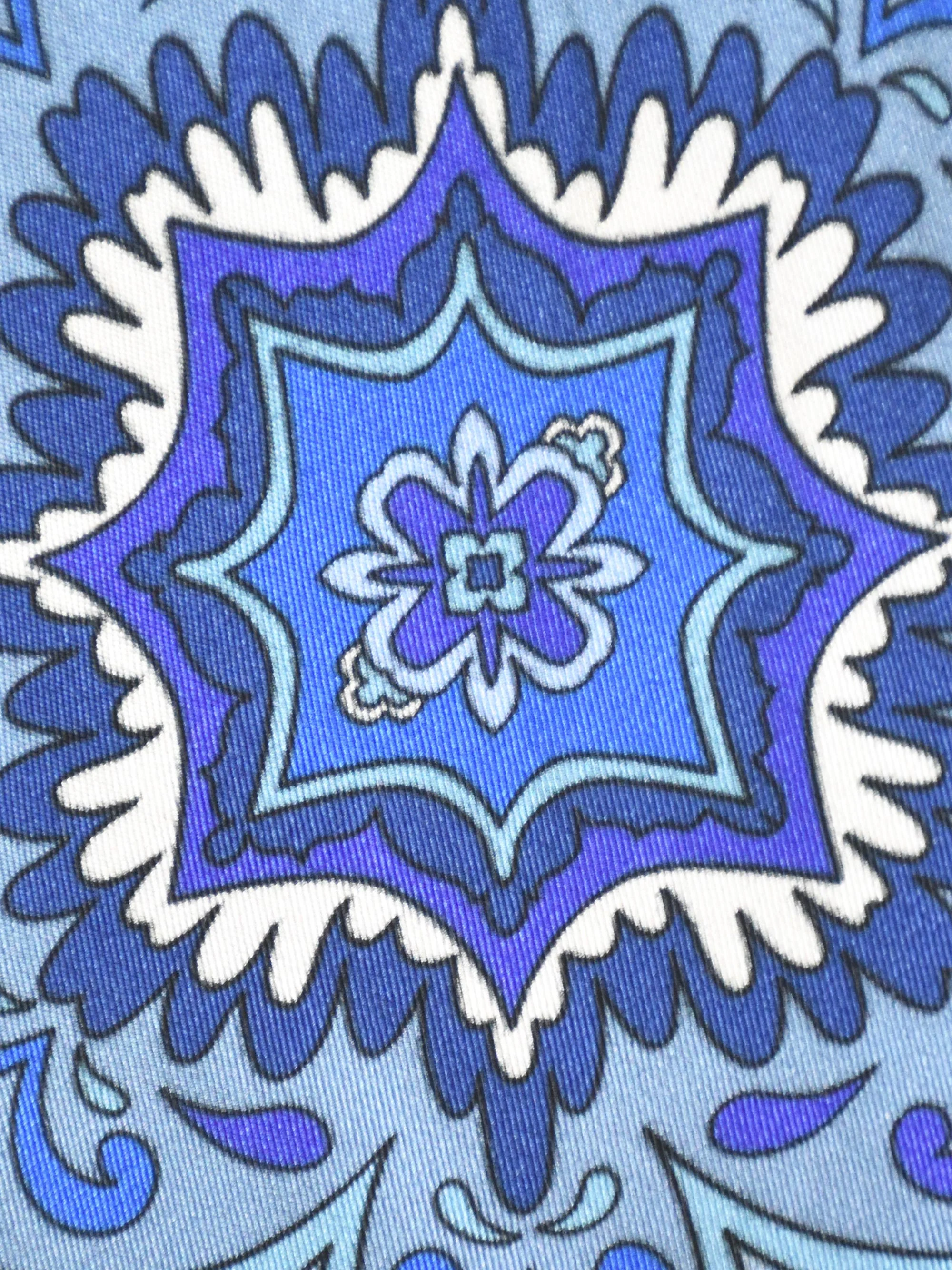 Blue Tile Print Ruffle Neck Blouse - Image 6